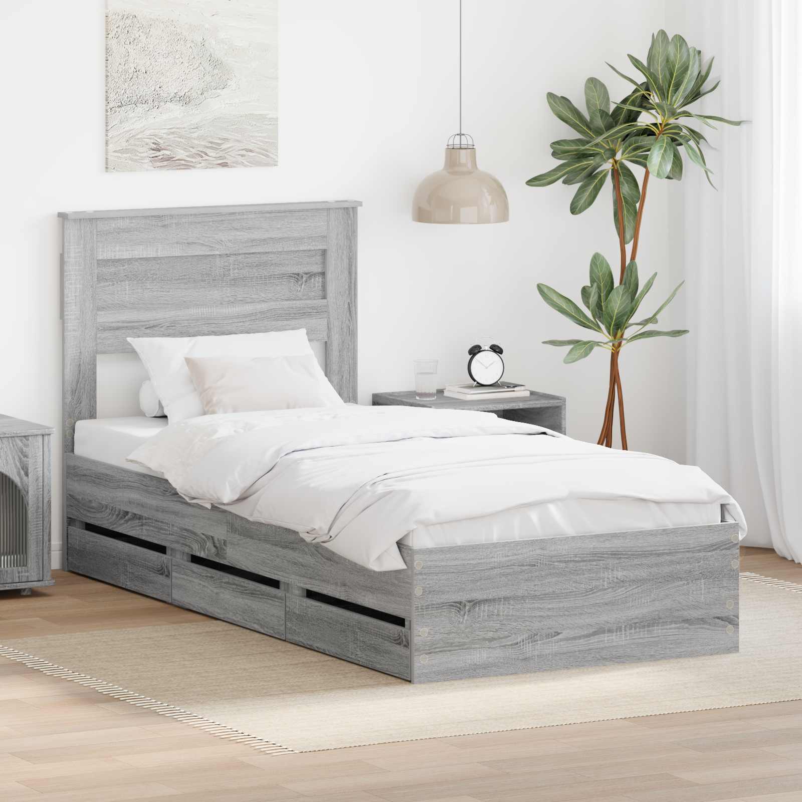 Krevetna konstrukcija Siva Sonoma 90 x 190 cm Inženjersko Drvo