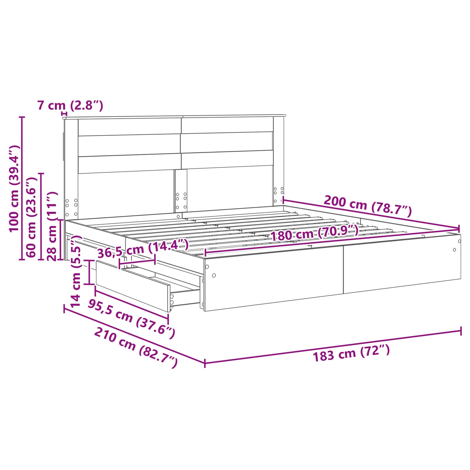 Krevet s od storage Sonoma hrast 180 x 200 cm Konstruirano drvo
