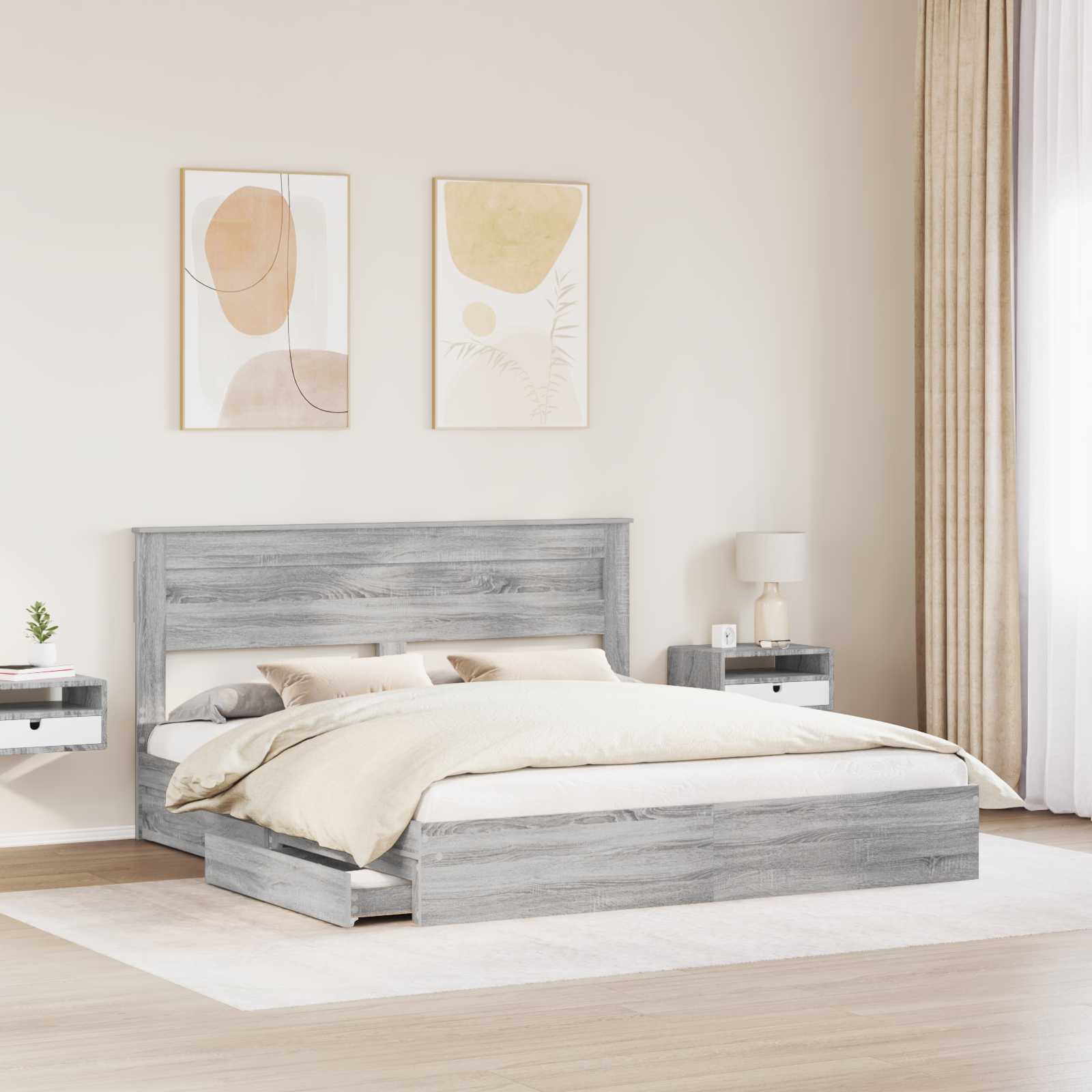 Krevet s od storage Siva Sonoma 180 x 200 cm Konstruirano drvo