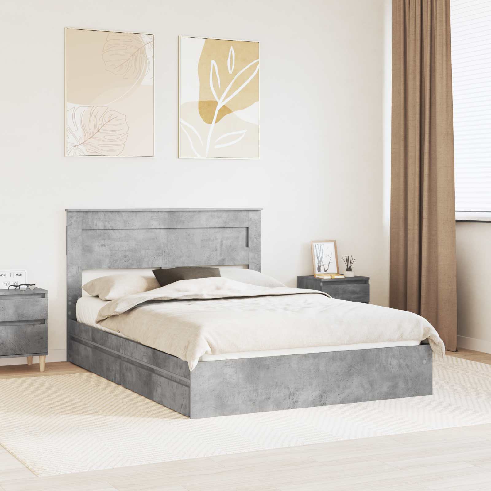 Krevet s od storage s uzglavljem Betonski sivi 150 x 200 cm