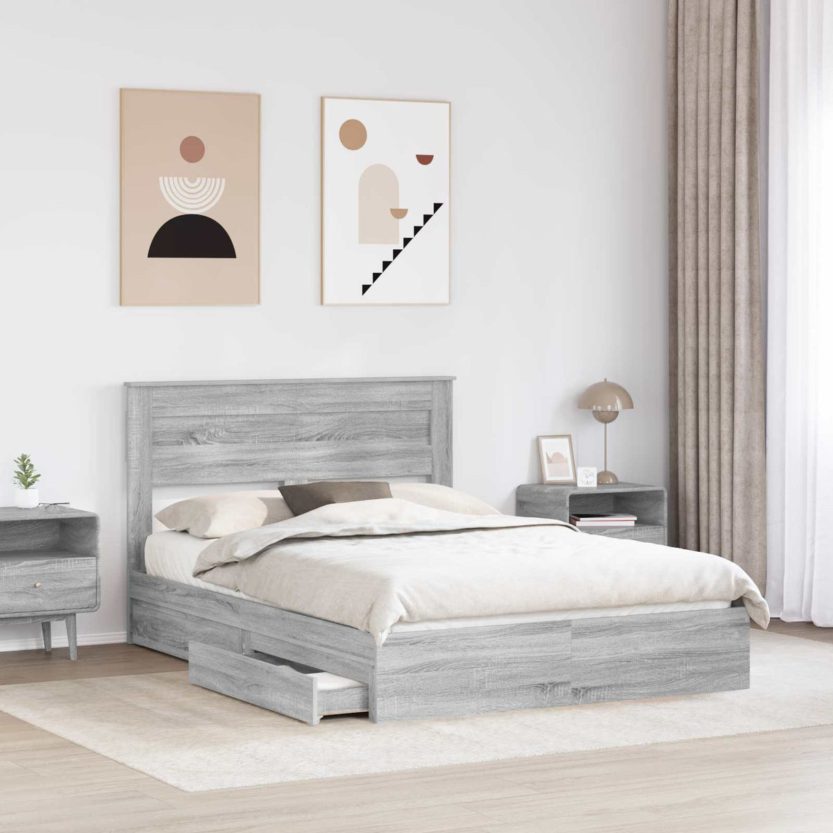 Krevet s od storage Siva Sonoma 150 x 200 cm Konstruirano drvo