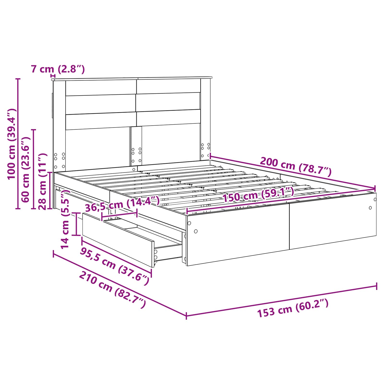 Krevet s od storage Siva Sonoma 150 x 200 cm Konstruirano drvo