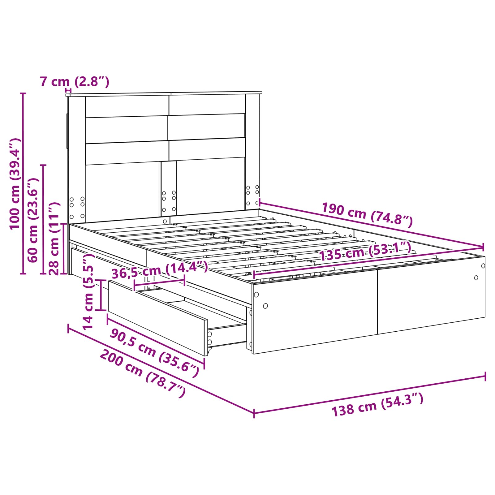 Krevet s od storage Sonoma hrast 135 x 190 cm Konstruirano drvo