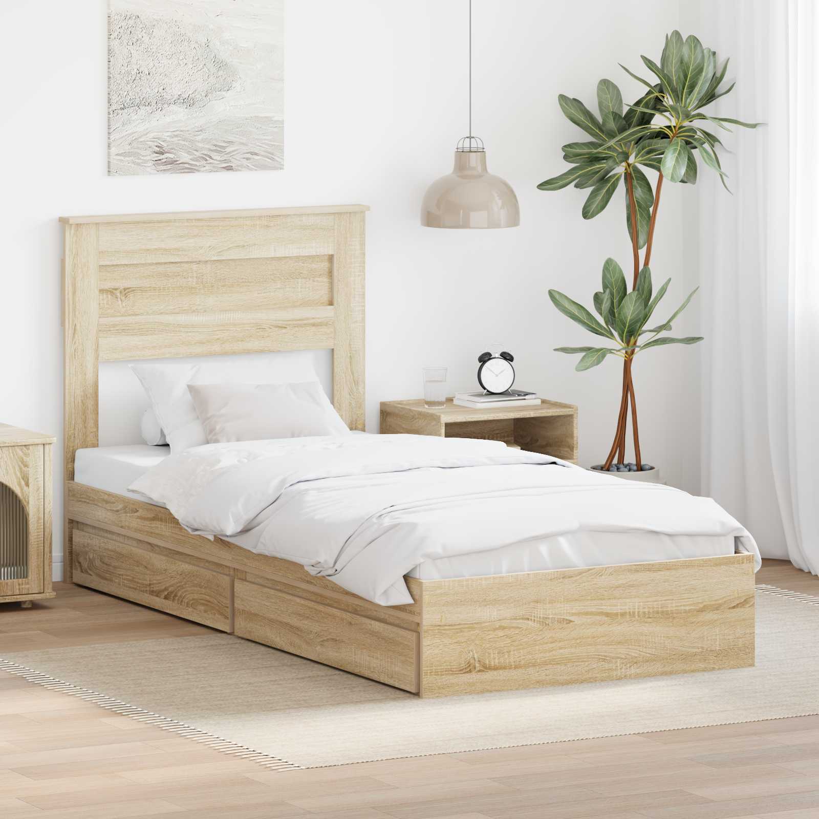 Krevet s od storage Sonoma hrast 100 x 200 cm Konstruirano drvo