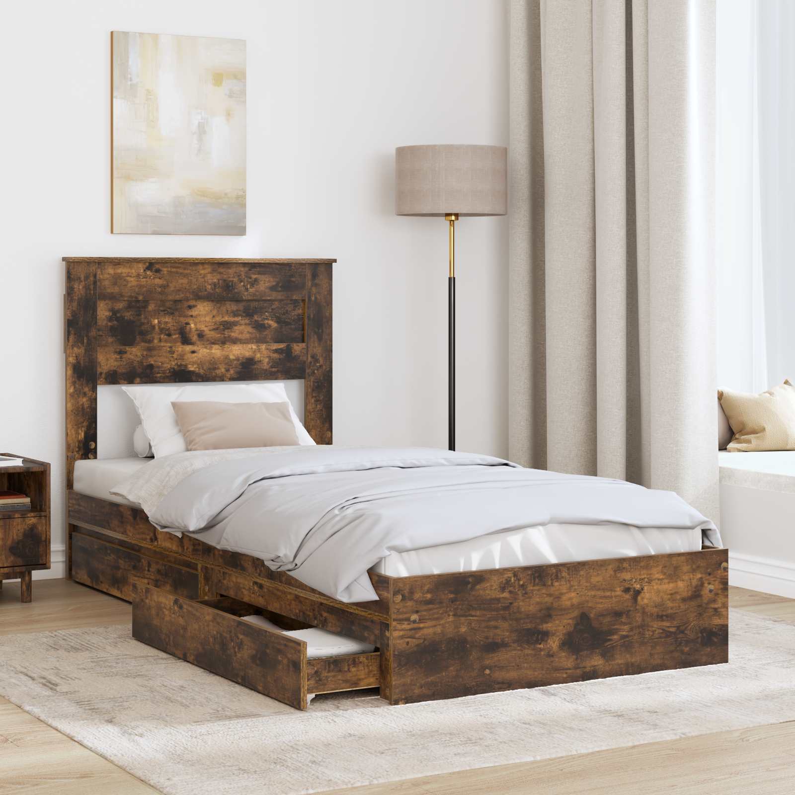 Krevet s od storage s uzglavljem Dimljeni hrast 100 x 200 cm