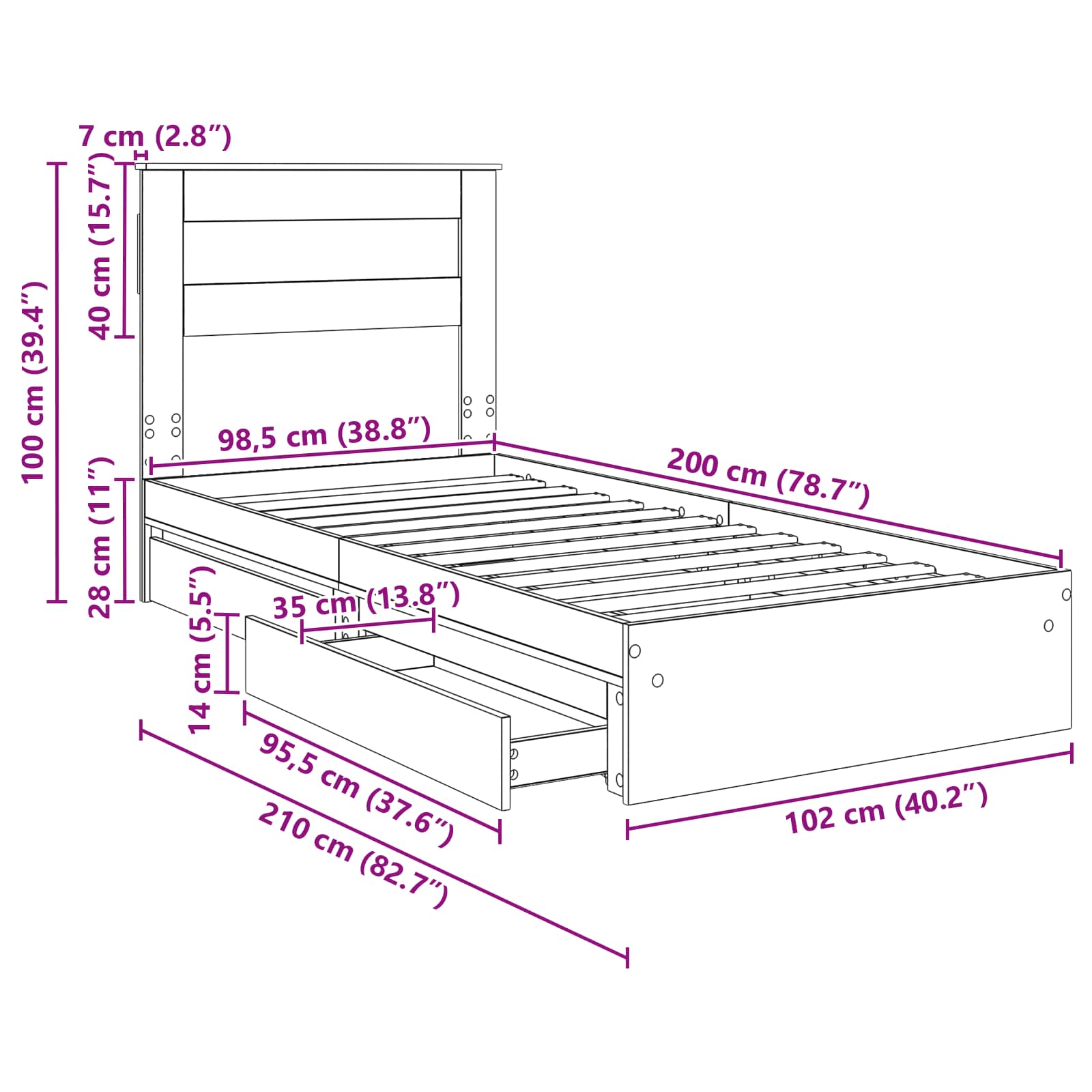 Krevet s od storage Siva Sonoma 100 x 200 cm Konstruirano drvo