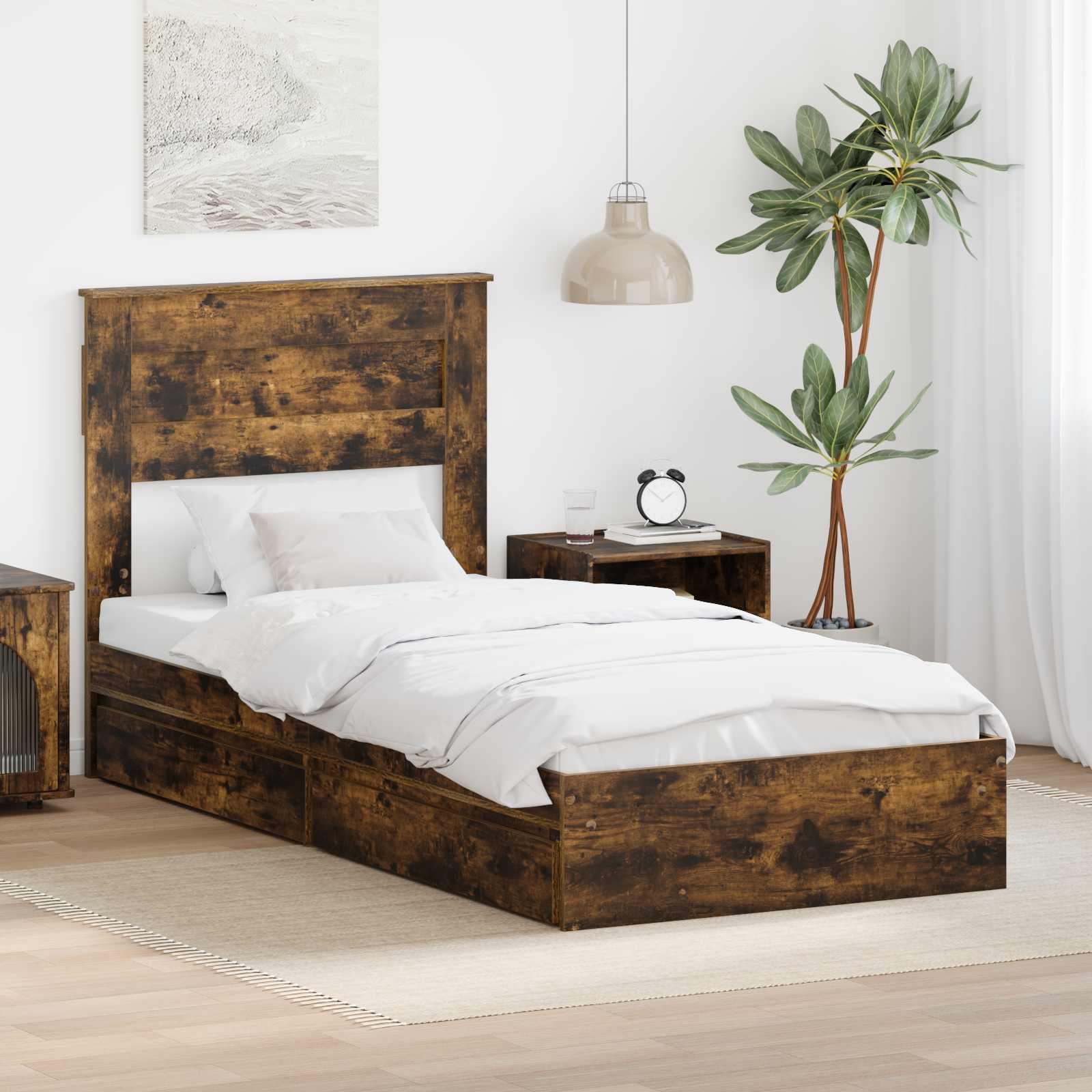 Krevet s od storage s uzglavljem Dimljeni hrast 90 x 190 cm