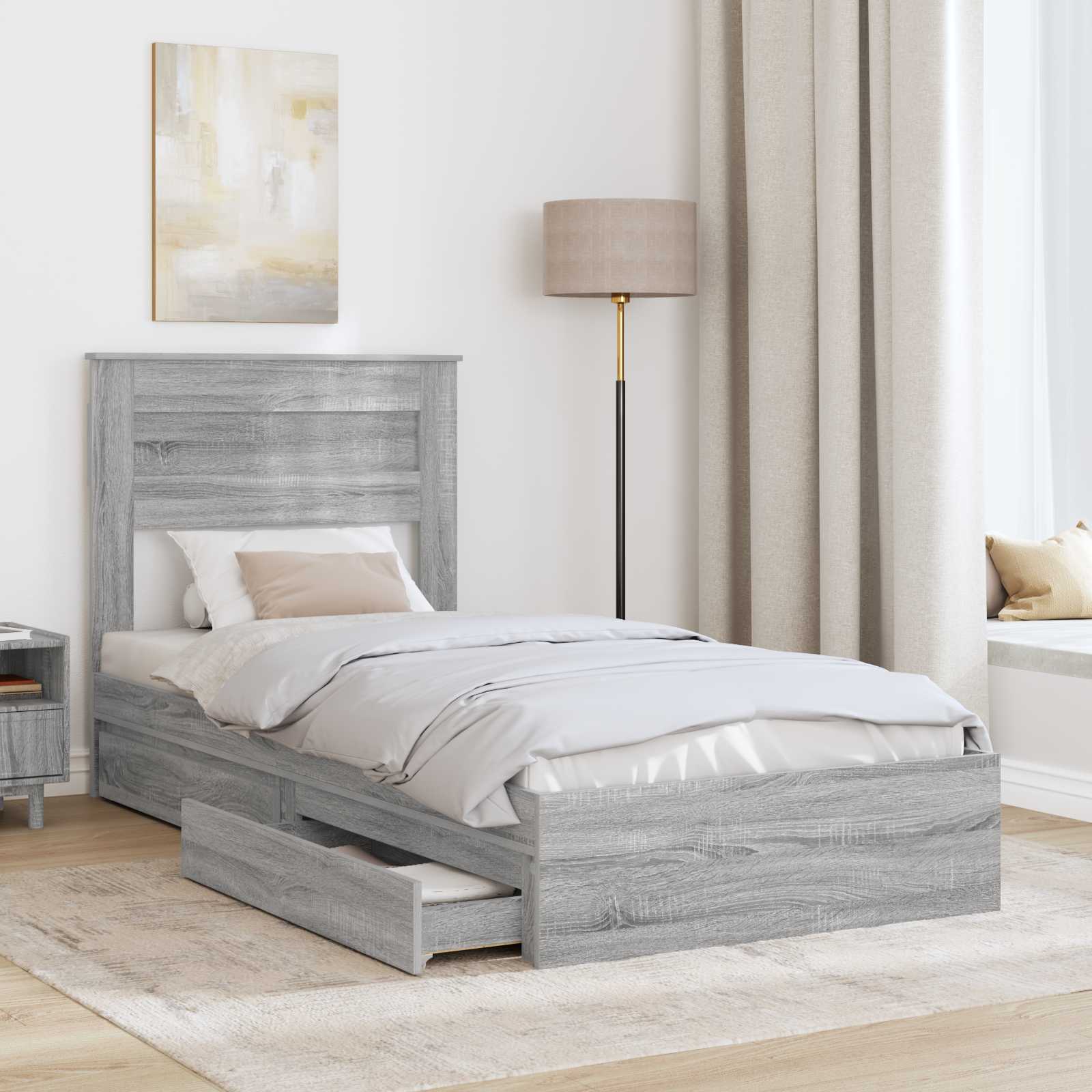 Krevet s od storage Siva Sonoma 90 x 190 cm Konstruirano drvo