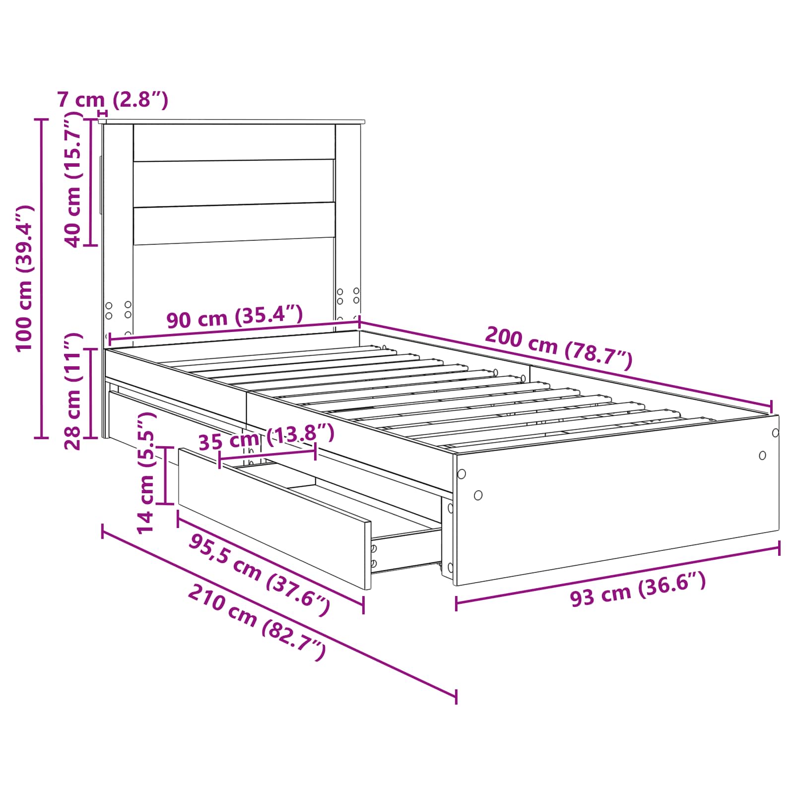 Krevet s od storage Sonoma hrast 90 x 200 cm Konstruirano drvo