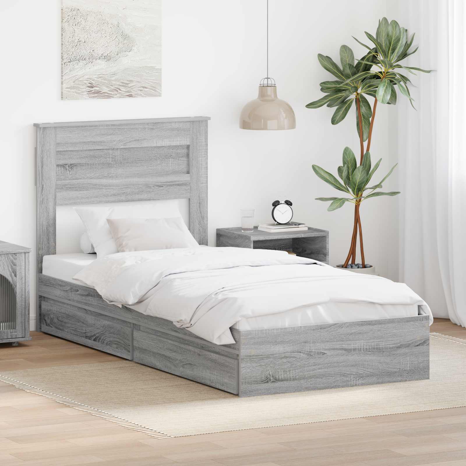 Krevet s od storage Siva Sonoma 90 x 200 cm Konstruirano drvo