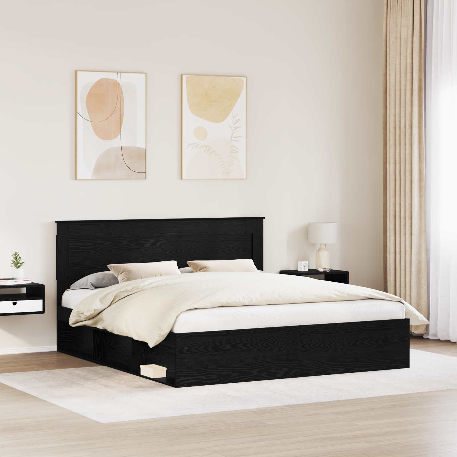 Krevetna konstrukcija Crna 200 x 200 cm Čvrsto borovo drvo