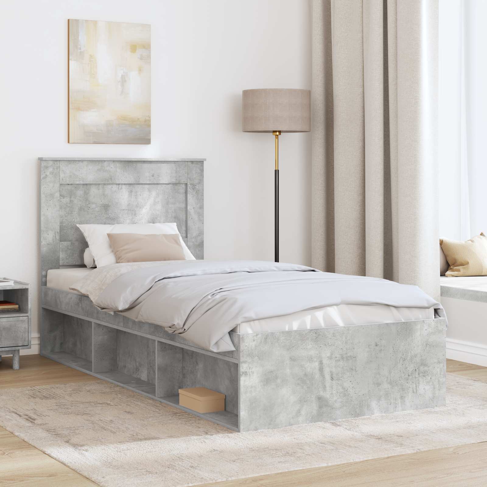 Krevetna konstrukcija s uzglavljem Betonska siva 100 x 200 cm