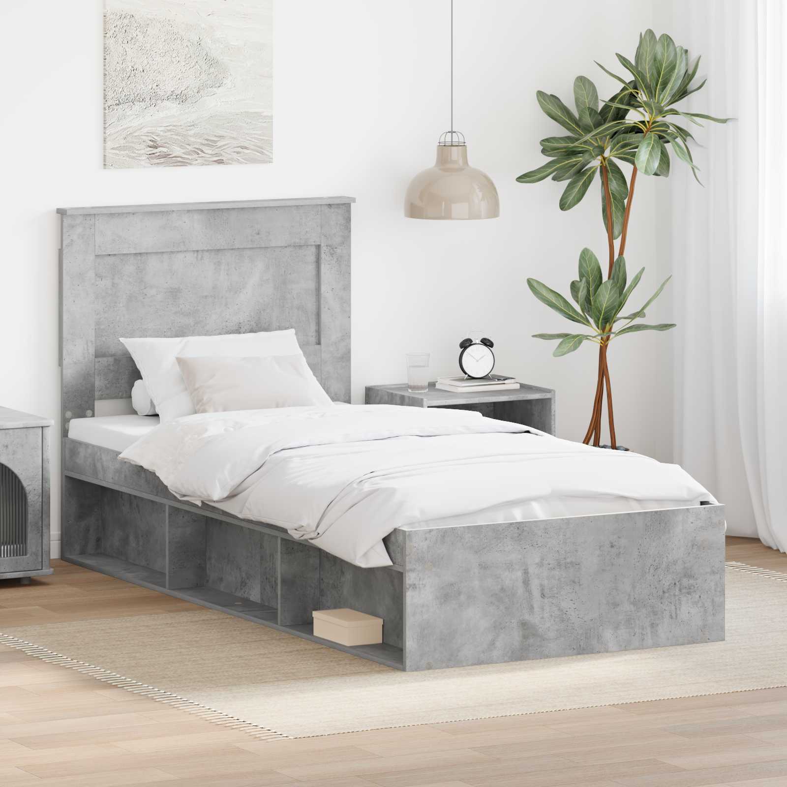 Krevetna konstrukcija s uzglavljem Betonska siva 75 x 190 cm