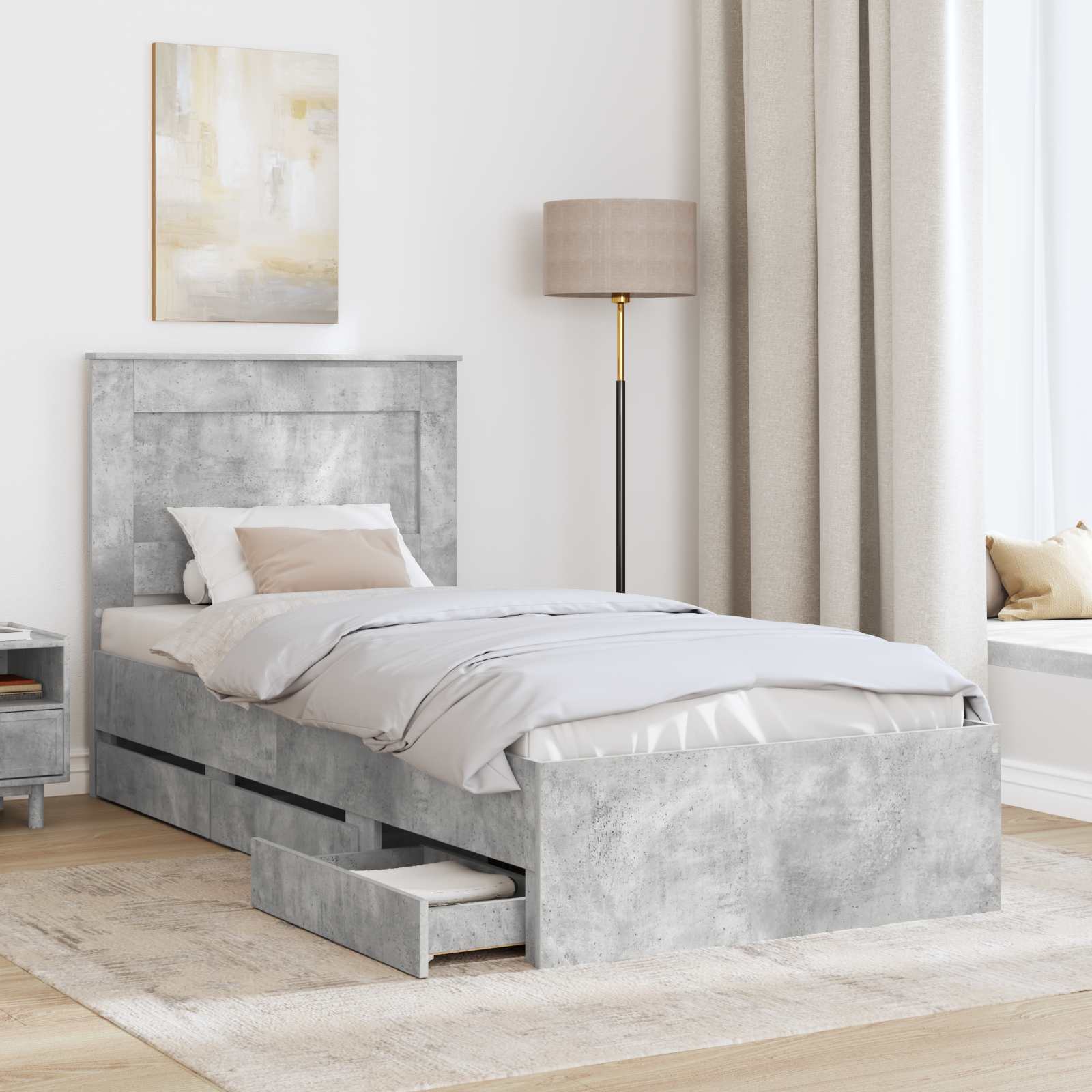 Krevetna konstrukcija s ladicama Betonski sivi 75 x 190 cm
