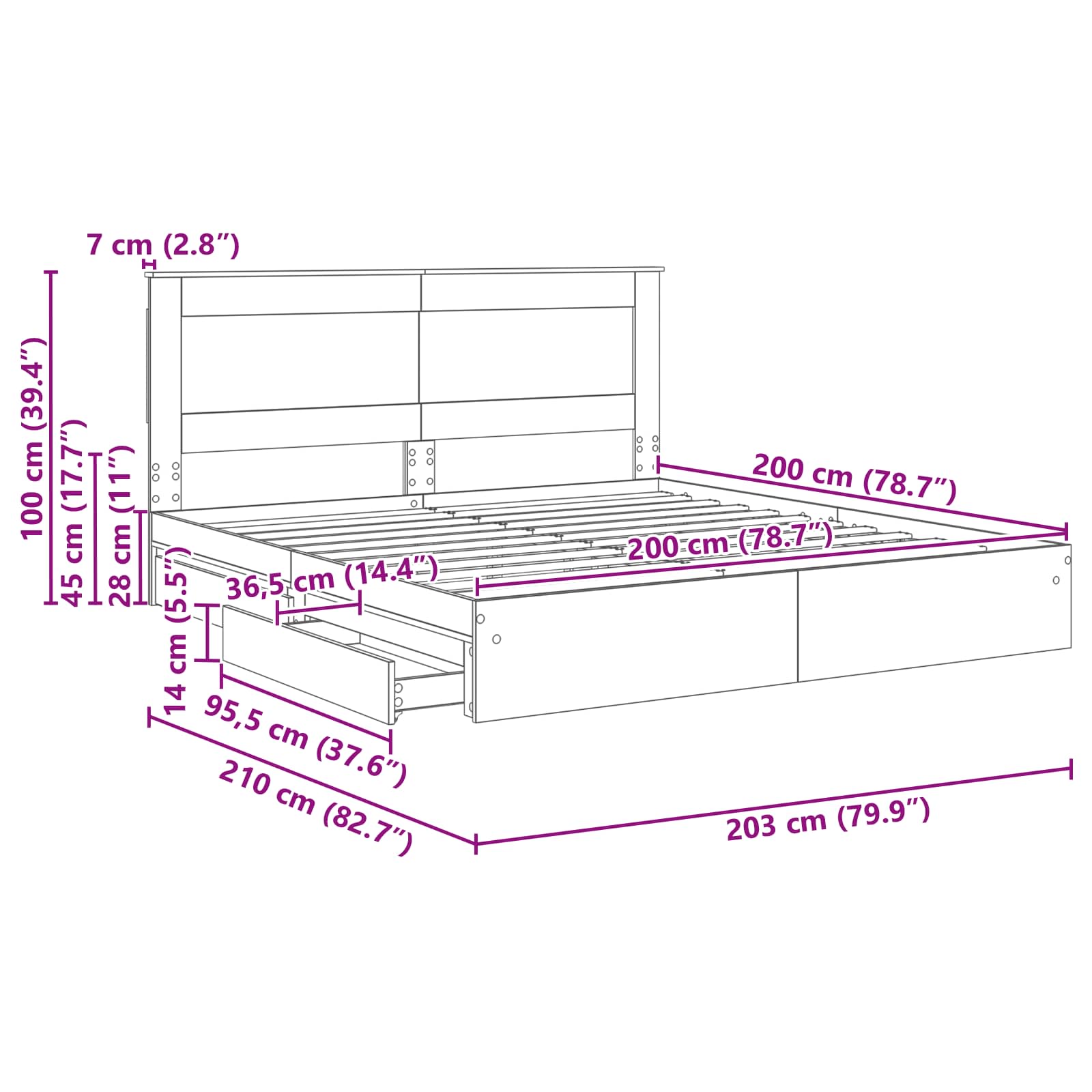 Krevet s od storage s uzglavljem Betonski sivi 200 x 200 cm