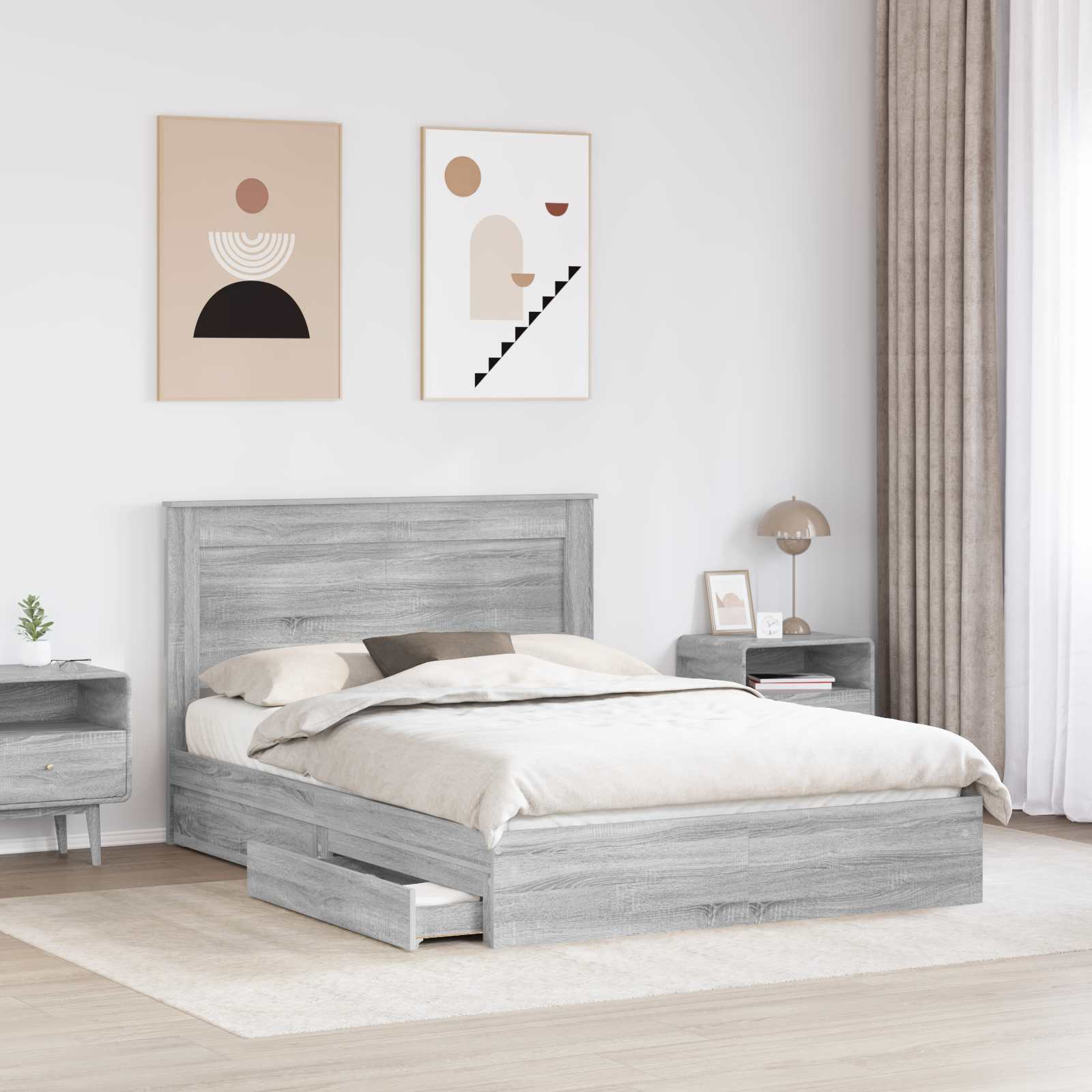 Krevet s od storage Siva Sonoma 150 x 200 cm Konstruirano drvo