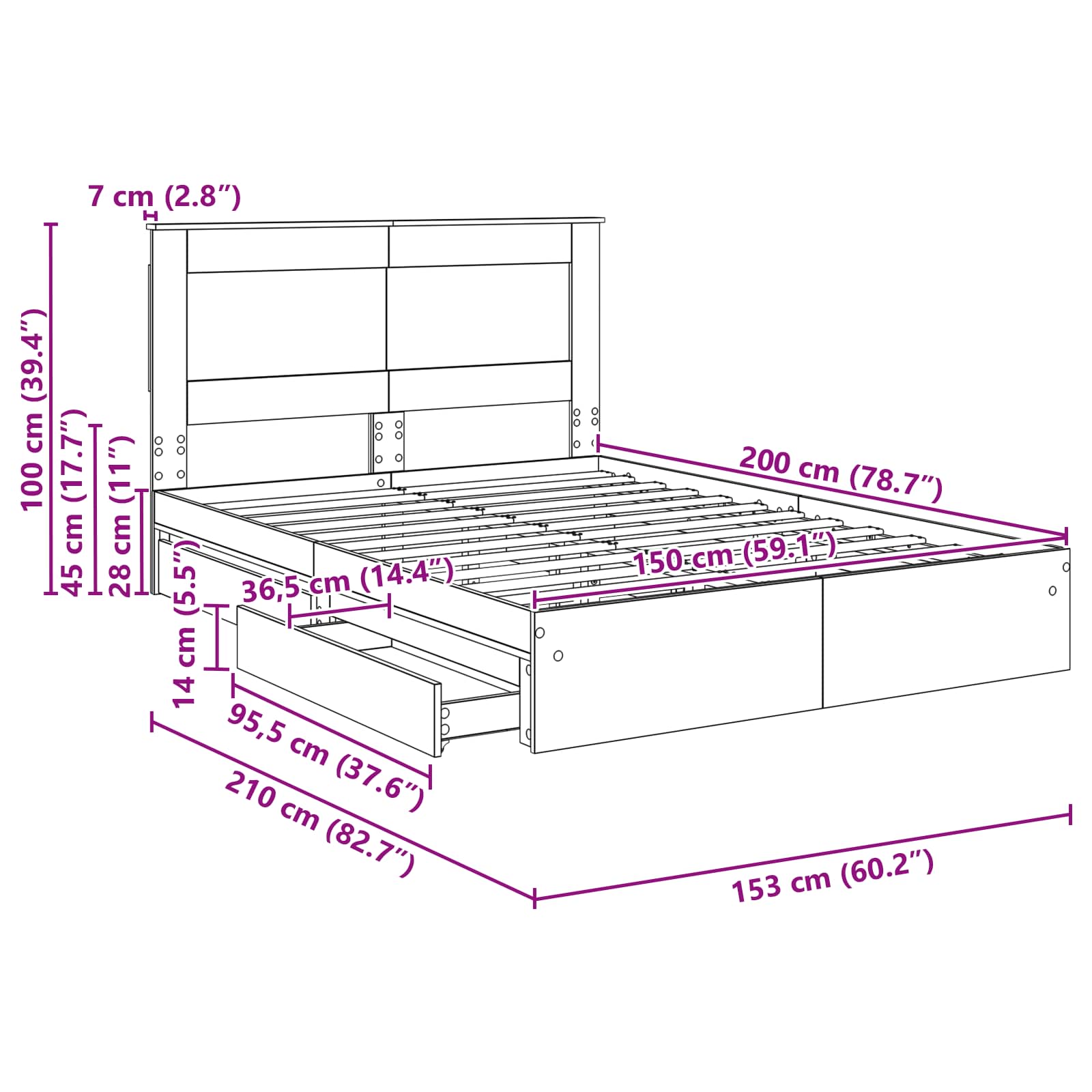Krevet s od storage Siva Sonoma 150 x 200 cm Konstruirano drvo