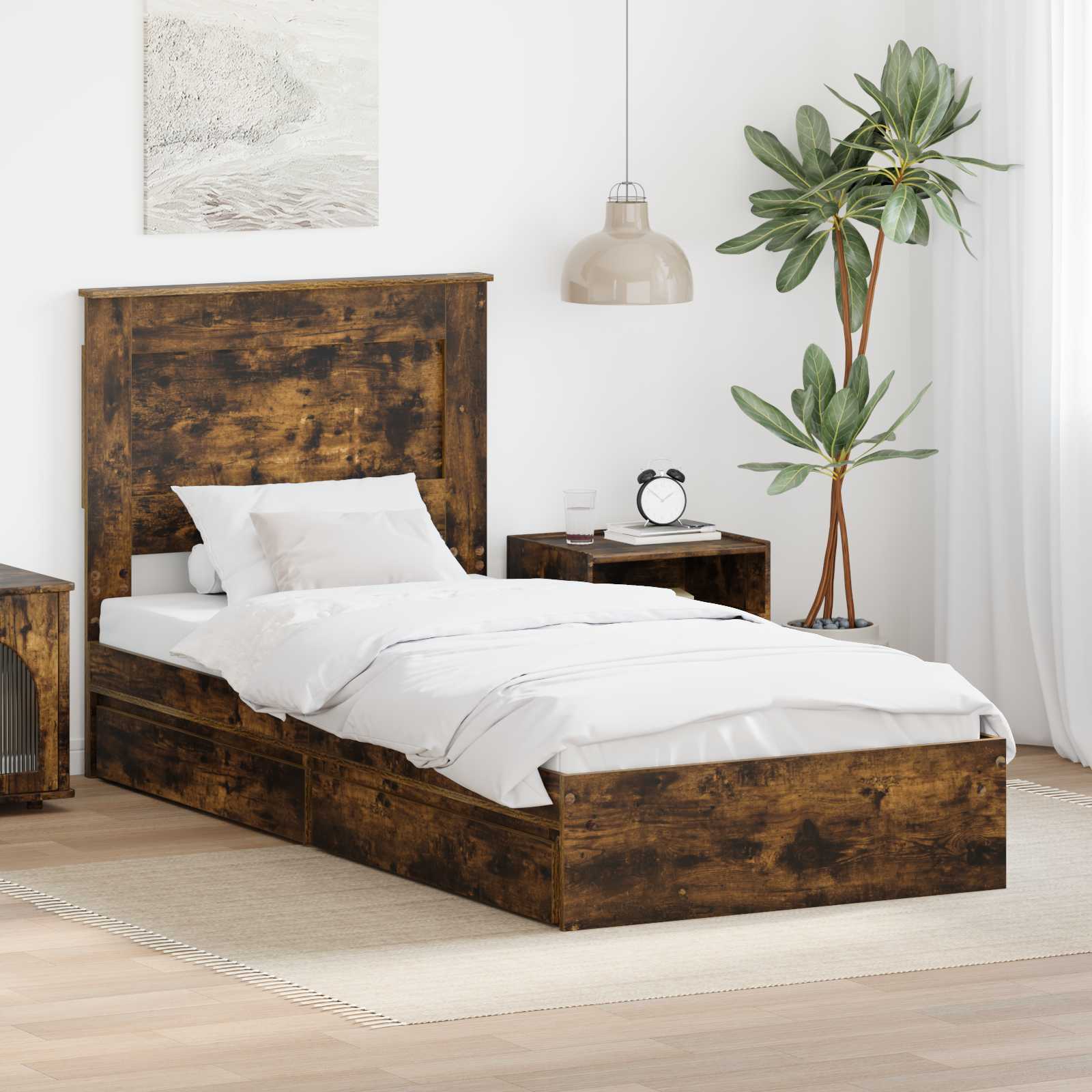 Krevet s od storage s uzglavljem Dimljeni hrast 90 x 190 cm
