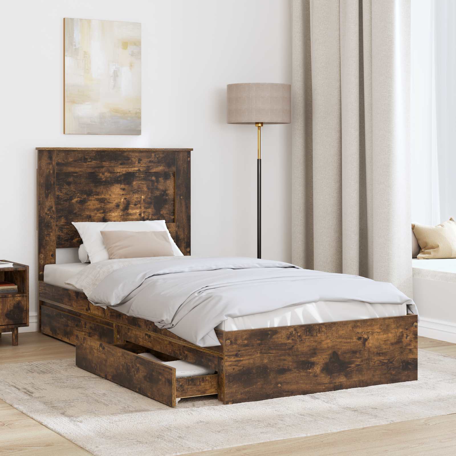 Krevet s od storage s uzglavljem Dimljeni hrast 75 x 190 cm