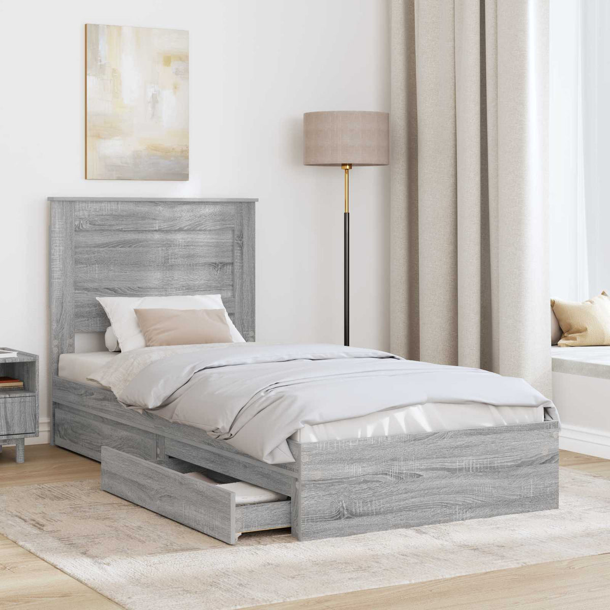 Krevet s od storage Siva Sonoma 75 x 190 cm Konstruirano drvo