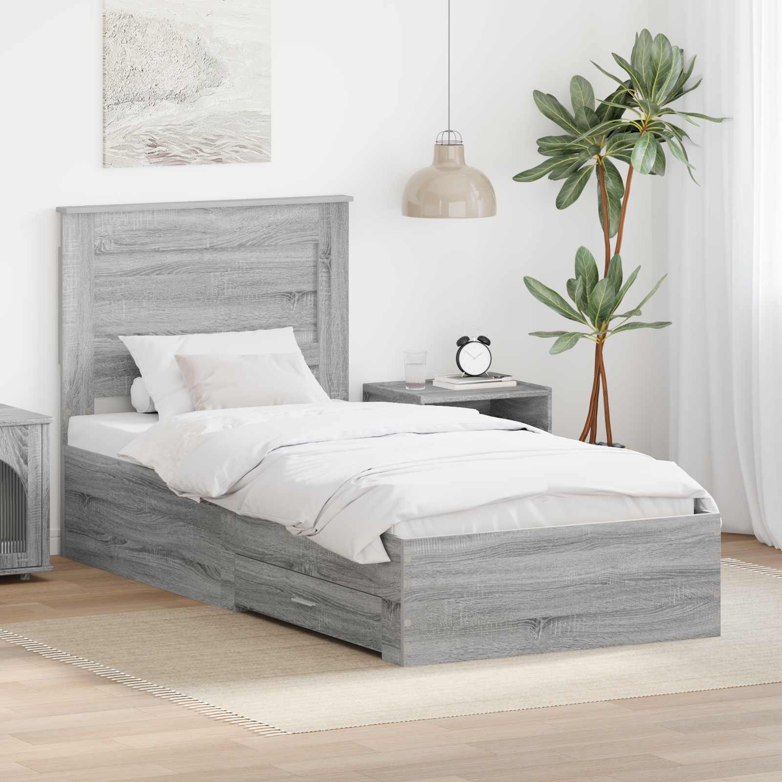 Krevetna konstrukcija Sivi Sonoma i srebrna 75 x 190 cm