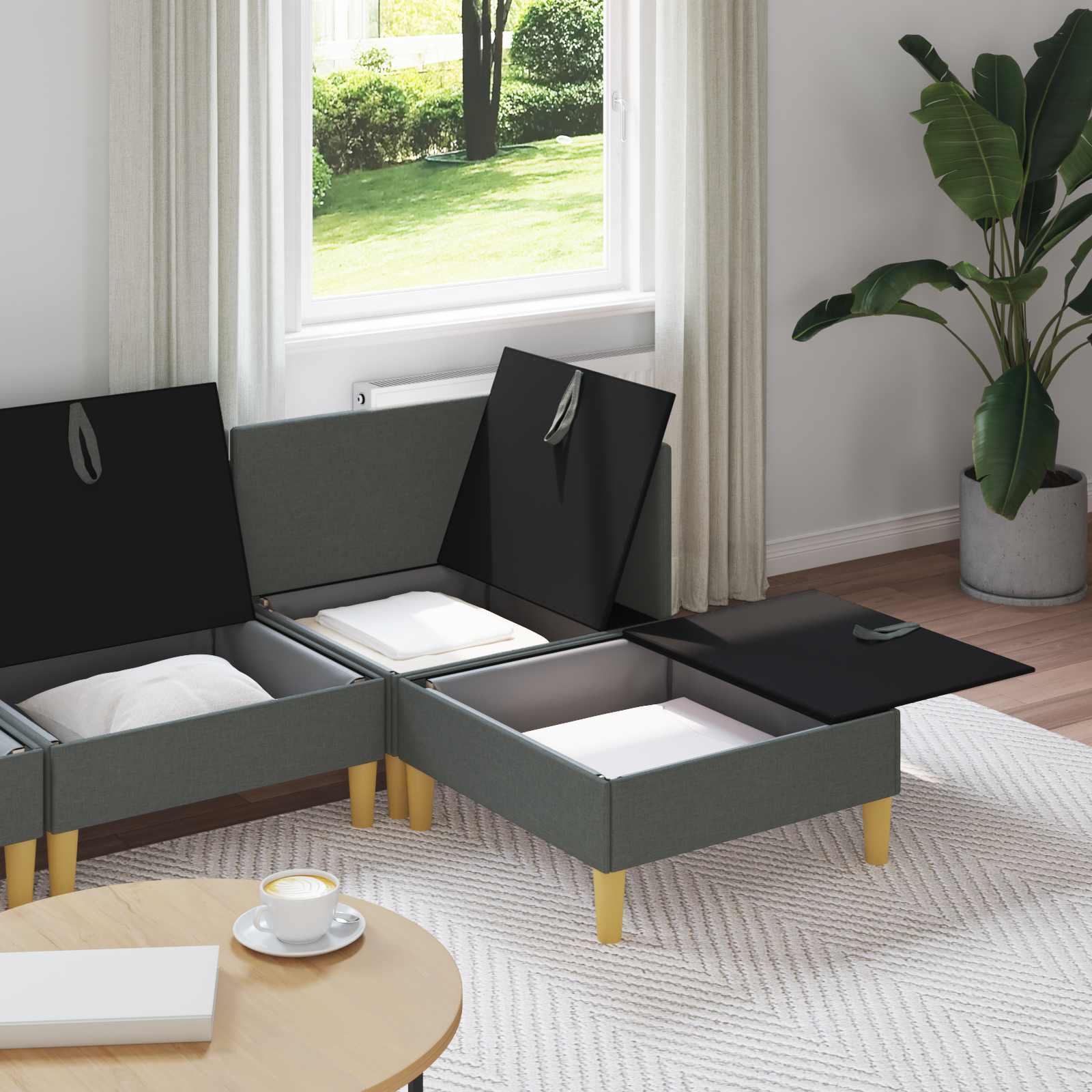Set namještaja za dnevni boravak 4 pcs Tamnosiva Tkanina