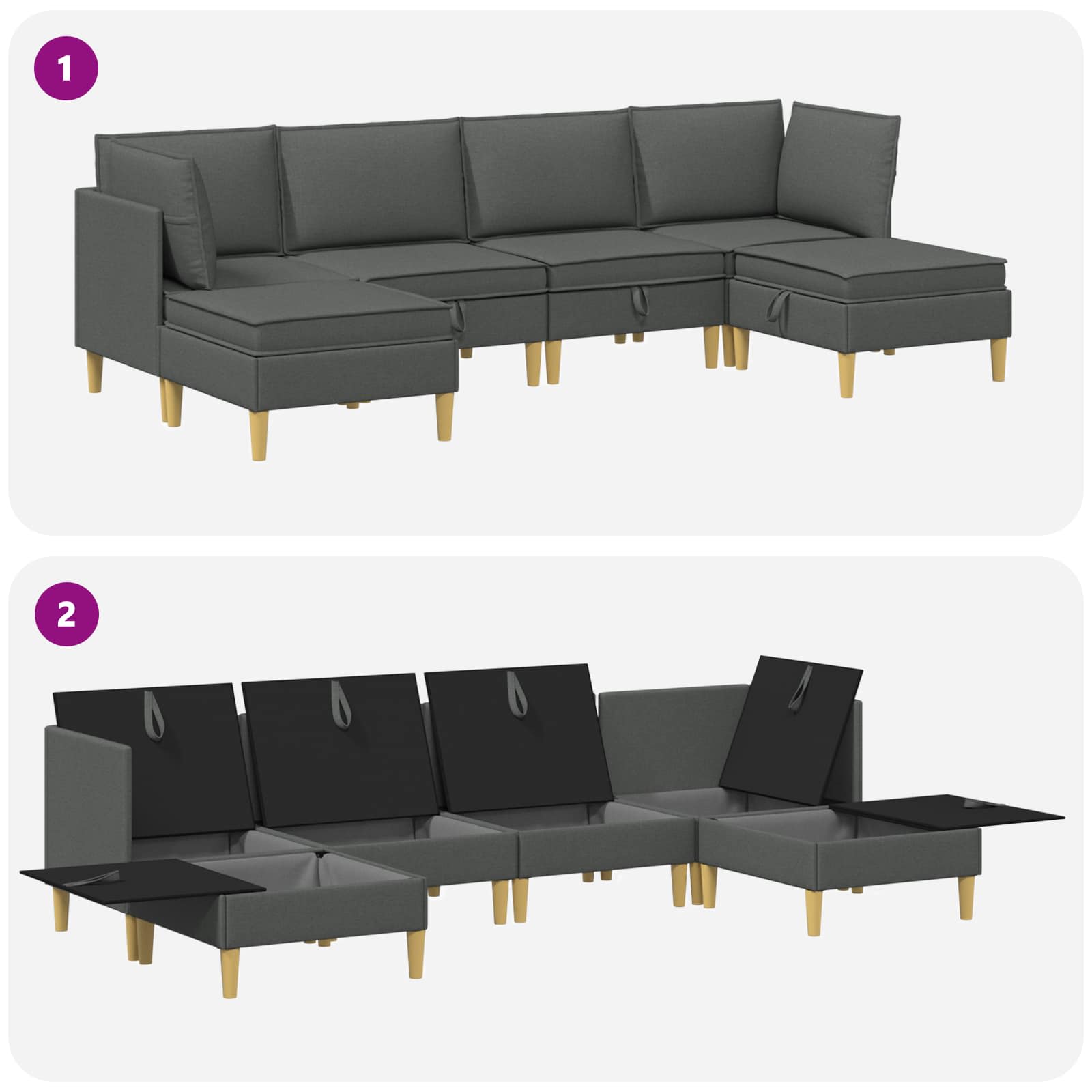 Set namještaja za dnevni boravak 6 pcs Tamnosiva Tkanina