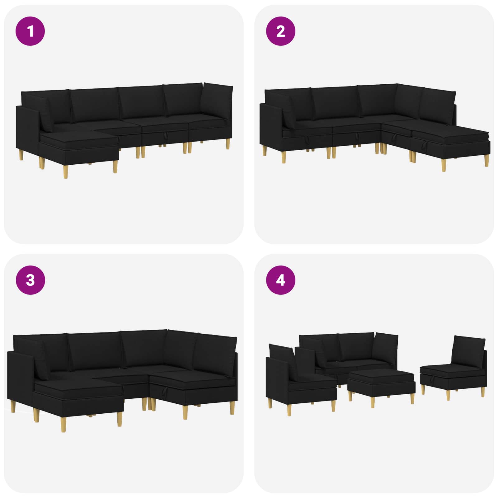 Set namještaja za dnevni boravak s jastukom 5 pcs Crna Tkanina