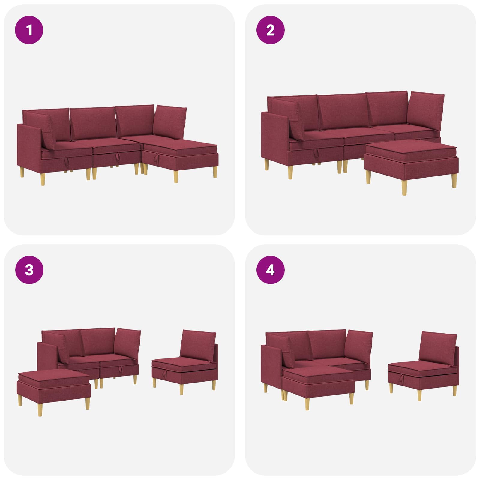 Set namještaja za dnevni boravak 4 pcs Vinska crvena Tkanina