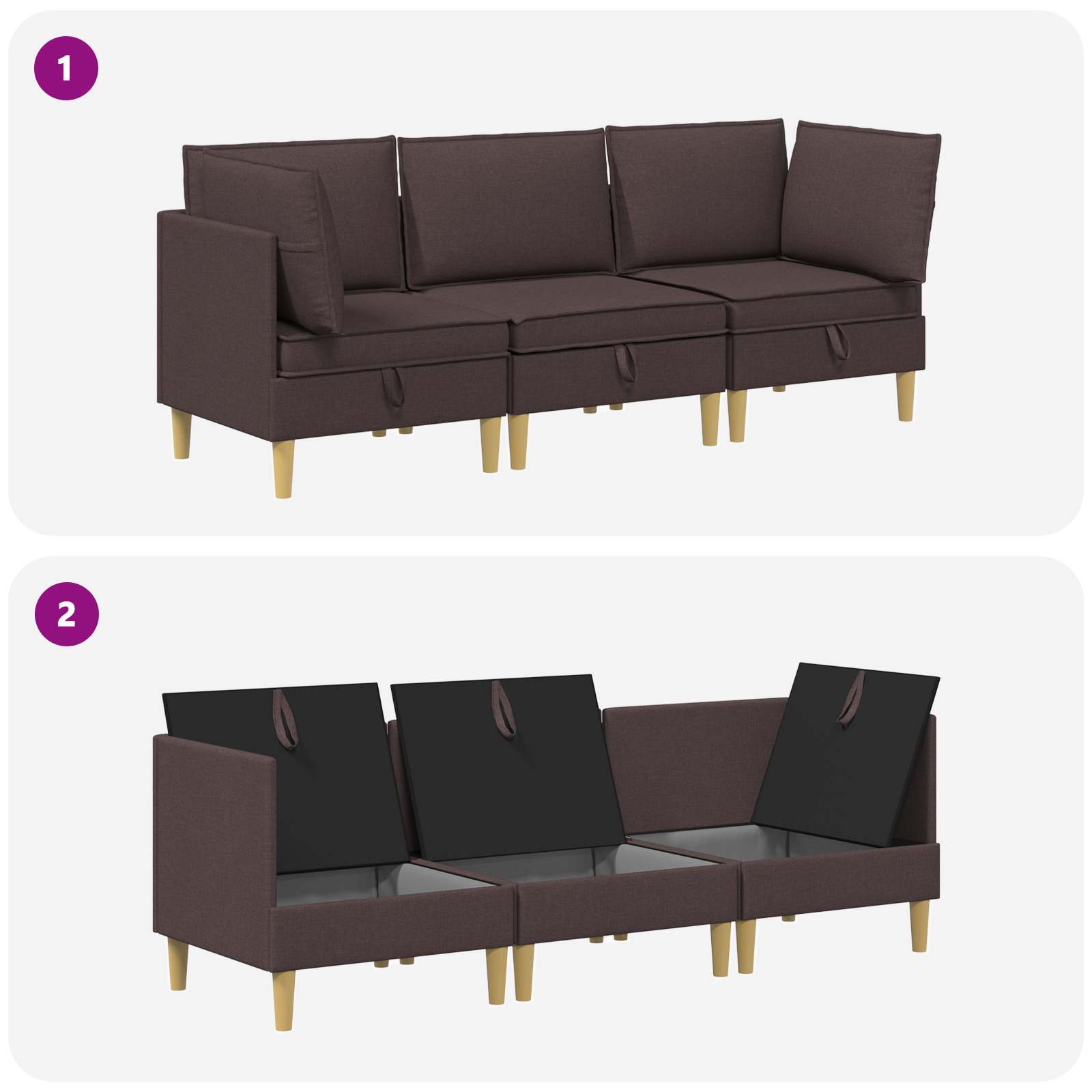 Set namještaja za dnevni boravak 3 pcs Tamno smeđa Tkanina