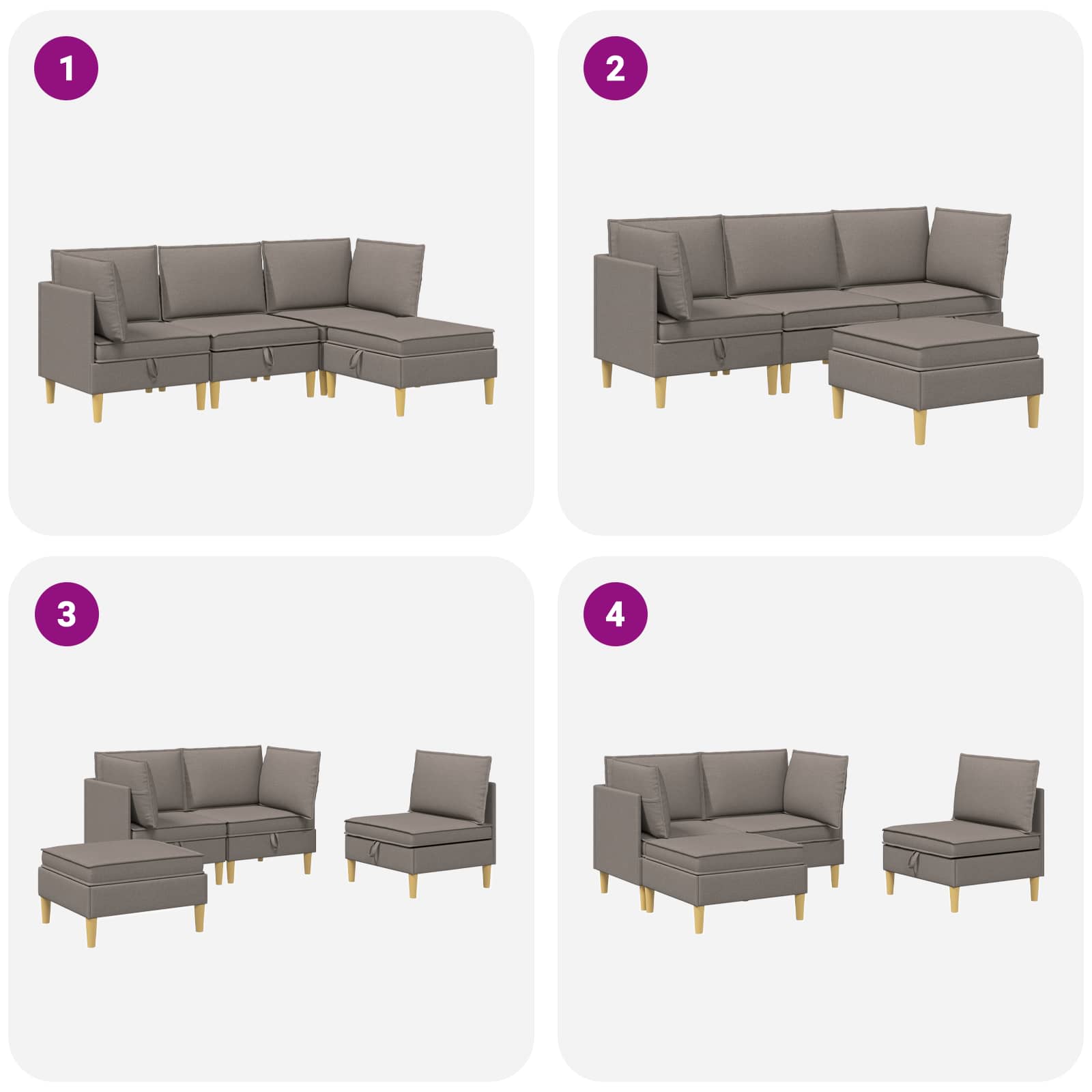 Set namještaja za dnevni boravak 4 pcs Sivosmeđa Tkanina