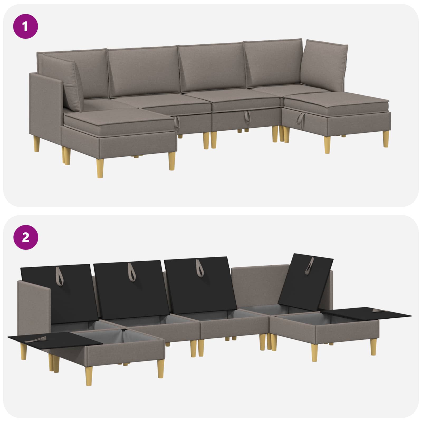 Set namještaja za dnevni boravak 6 pcs Sivosmeđa Tkanina