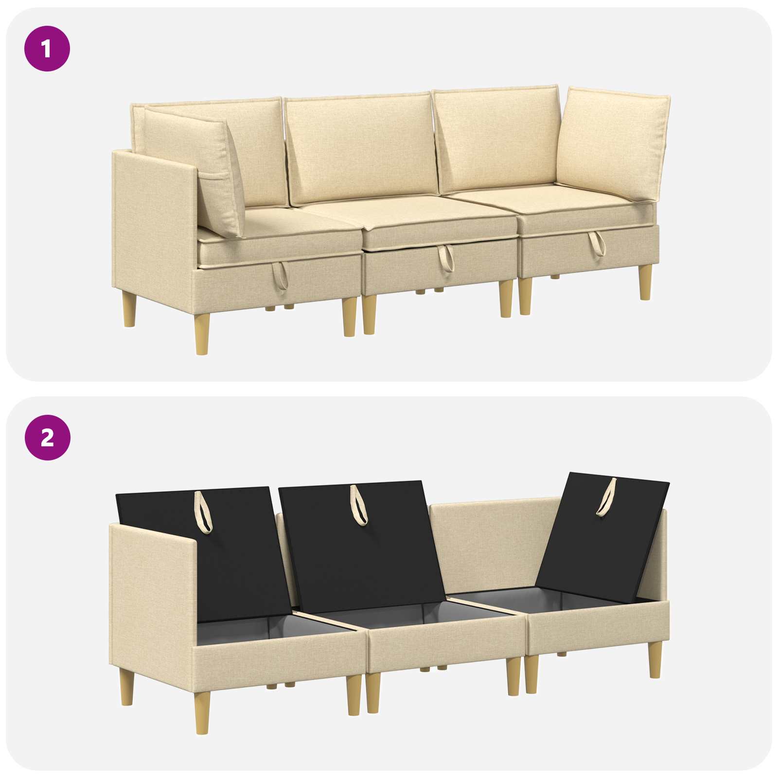 Set namještaja za dnevni boravak s jastukom 3 pcs Krem Tkanina