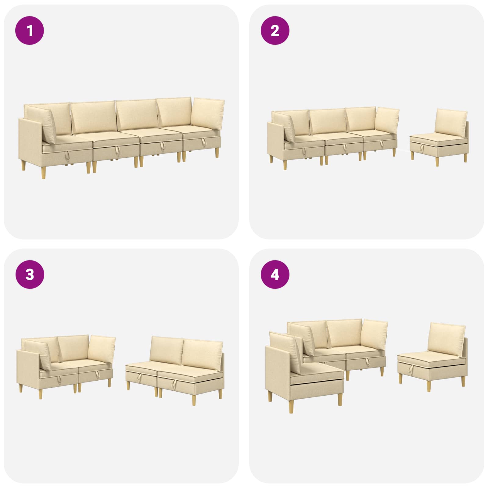 Set namještaja za dnevni boravak s jastukom 4 pcs Krem Tkanina