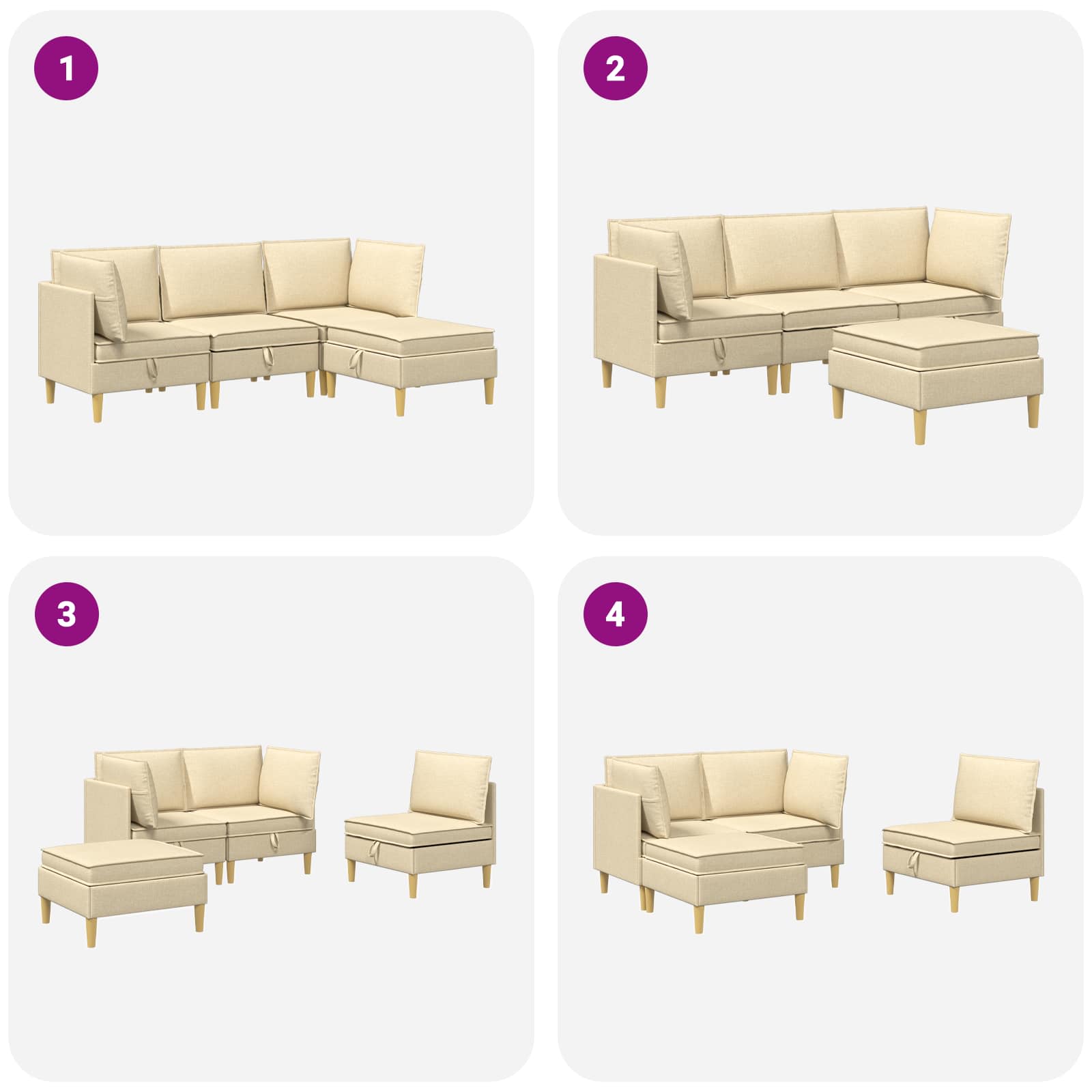 Set namještaja za dnevni boravak s jastukom 4 pcs Krem Tkanina