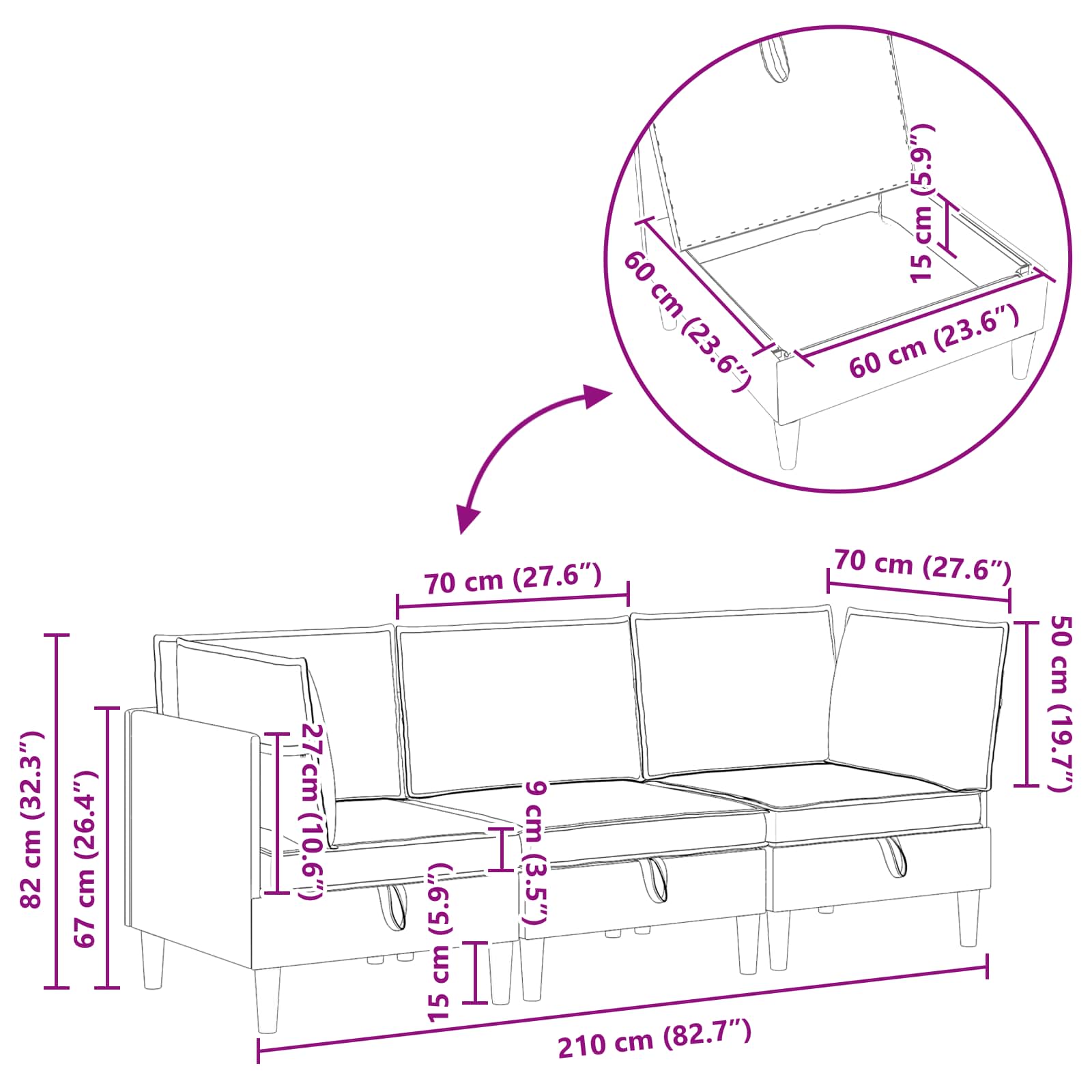 Set namještaja za dnevni boravak s jastukom 3 pcs Plava Tkanina