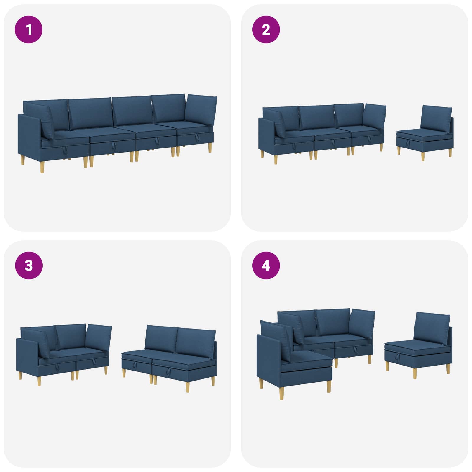 Set namještaja za dnevni boravak s jastukom 4 pcs Plava Tkanina