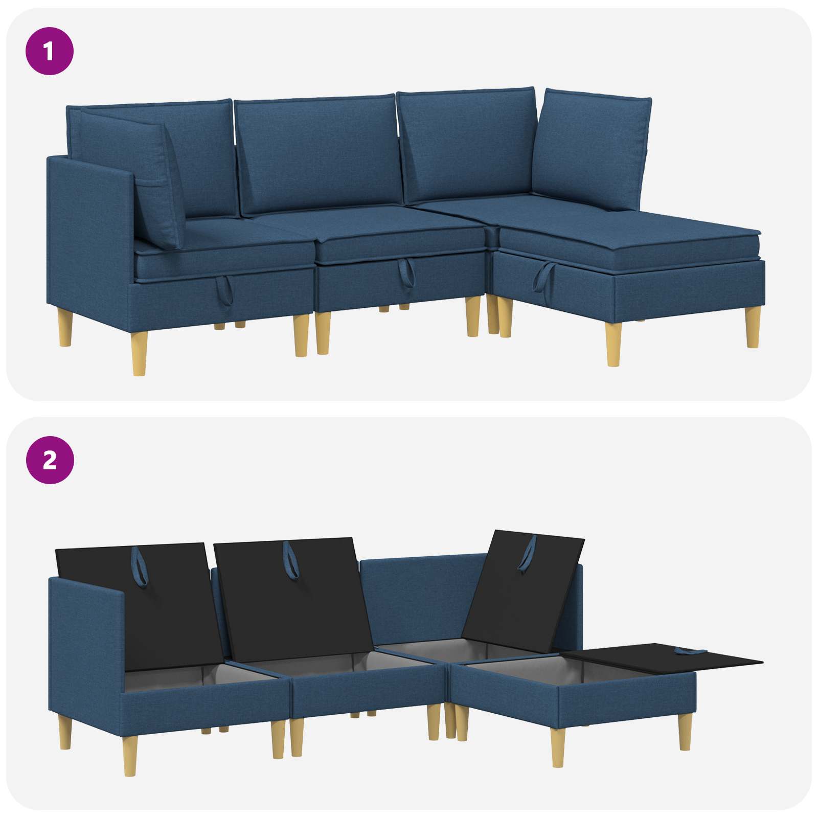 Set namještaja za dnevni boravak s jastukom 4 pcs Plava Tkanina