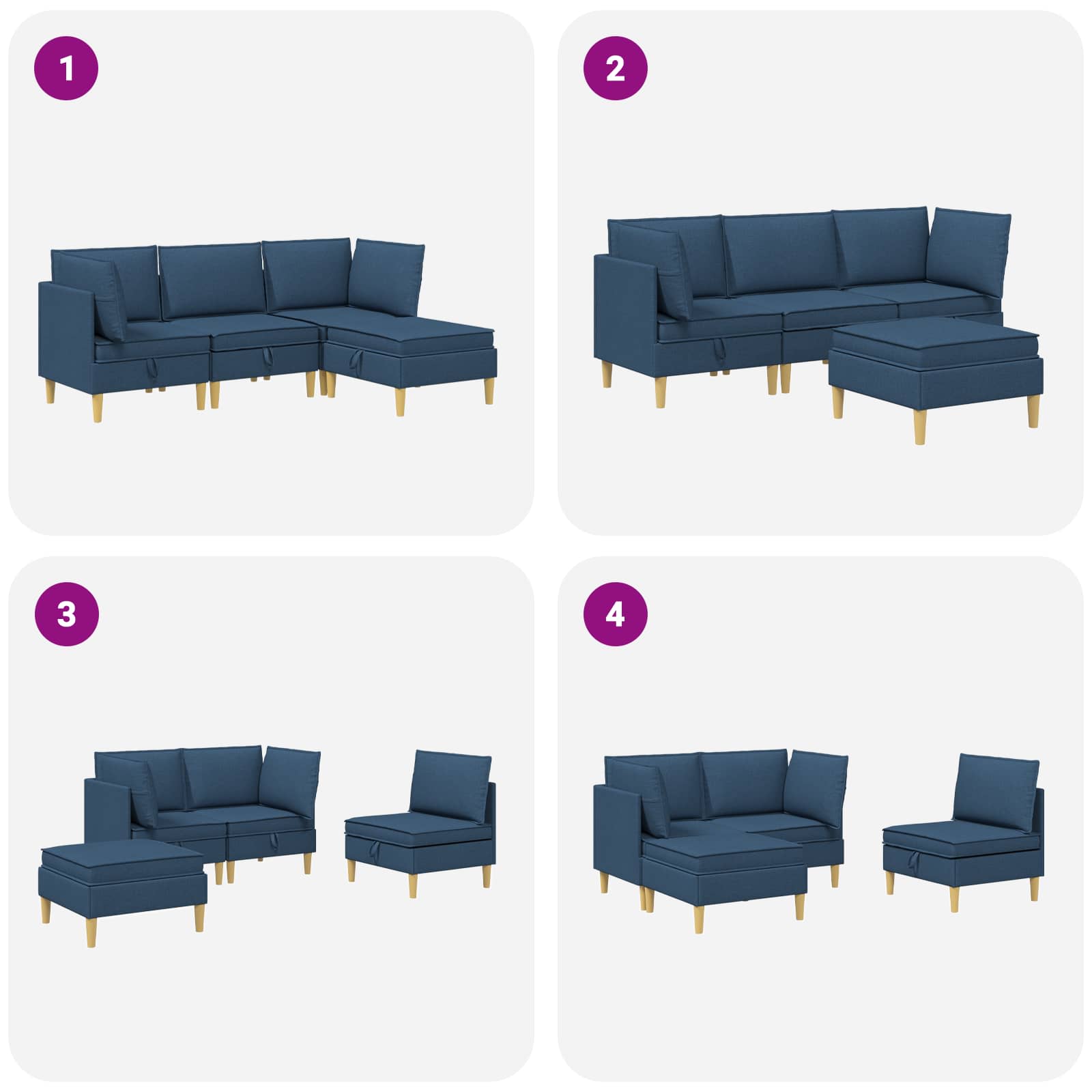 Set namještaja za dnevni boravak s jastukom 4 pcs Plava Tkanina