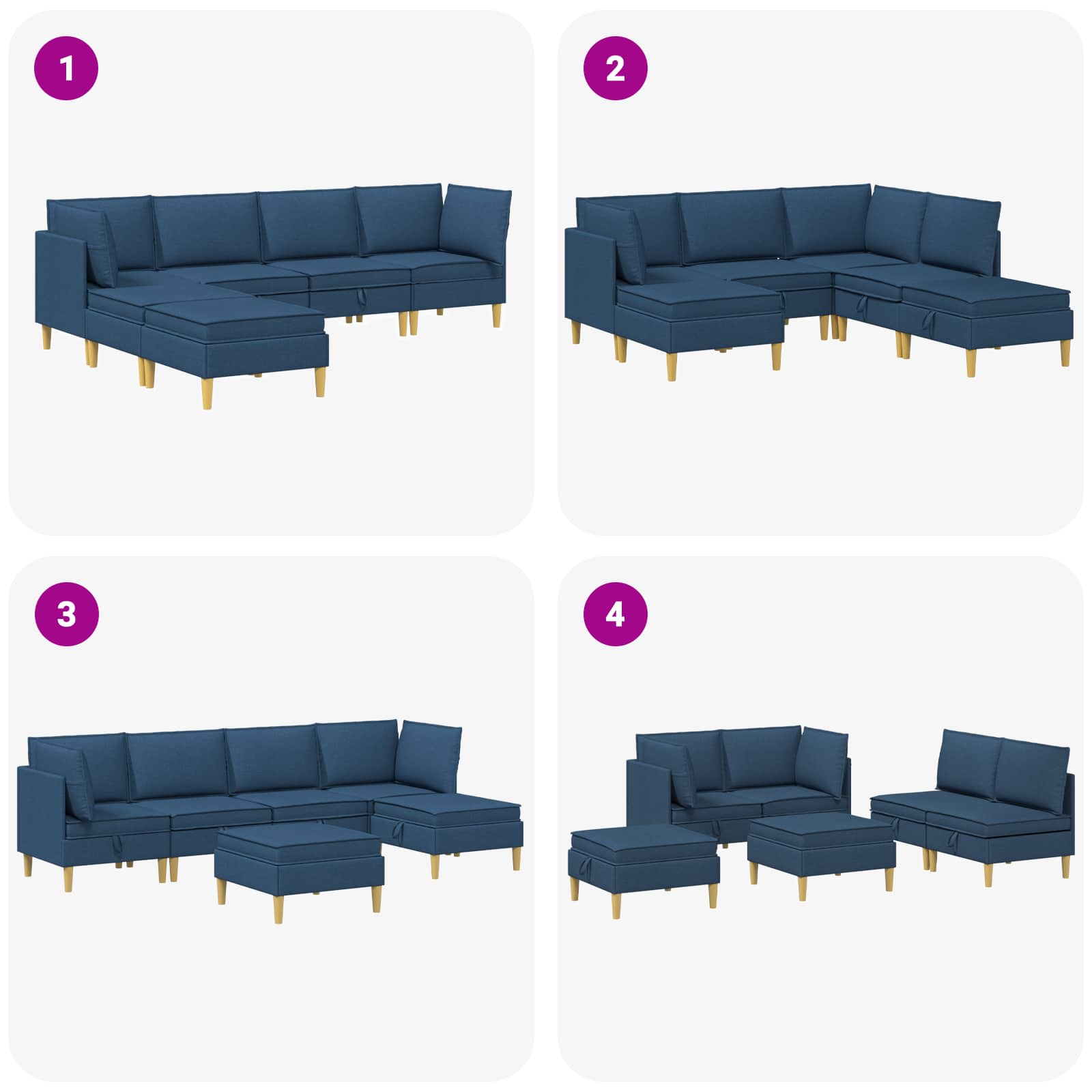 Set namještaja za dnevni boravak s jastukom 6 pcs Plava Tkanina