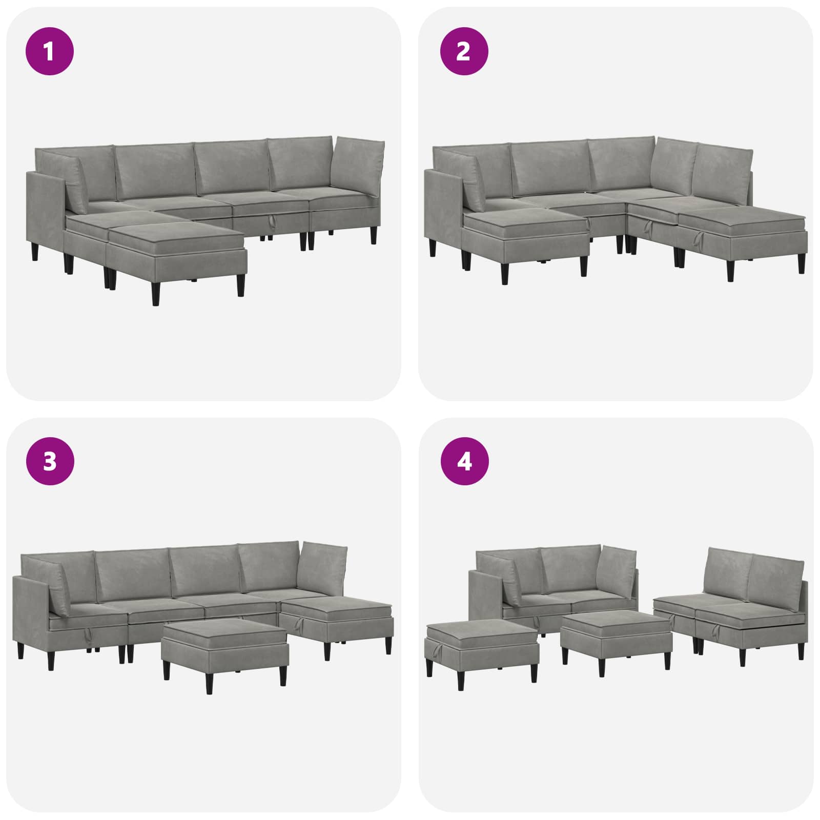 Set namještaja za dnevni boravak 6 pcs Svjetlosiva Baršun