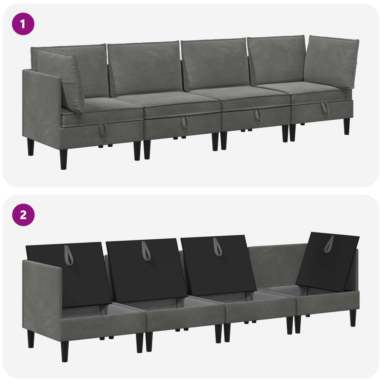 Set namještaja za dnevni boravak 4 pcs Tamnosiva Baršun