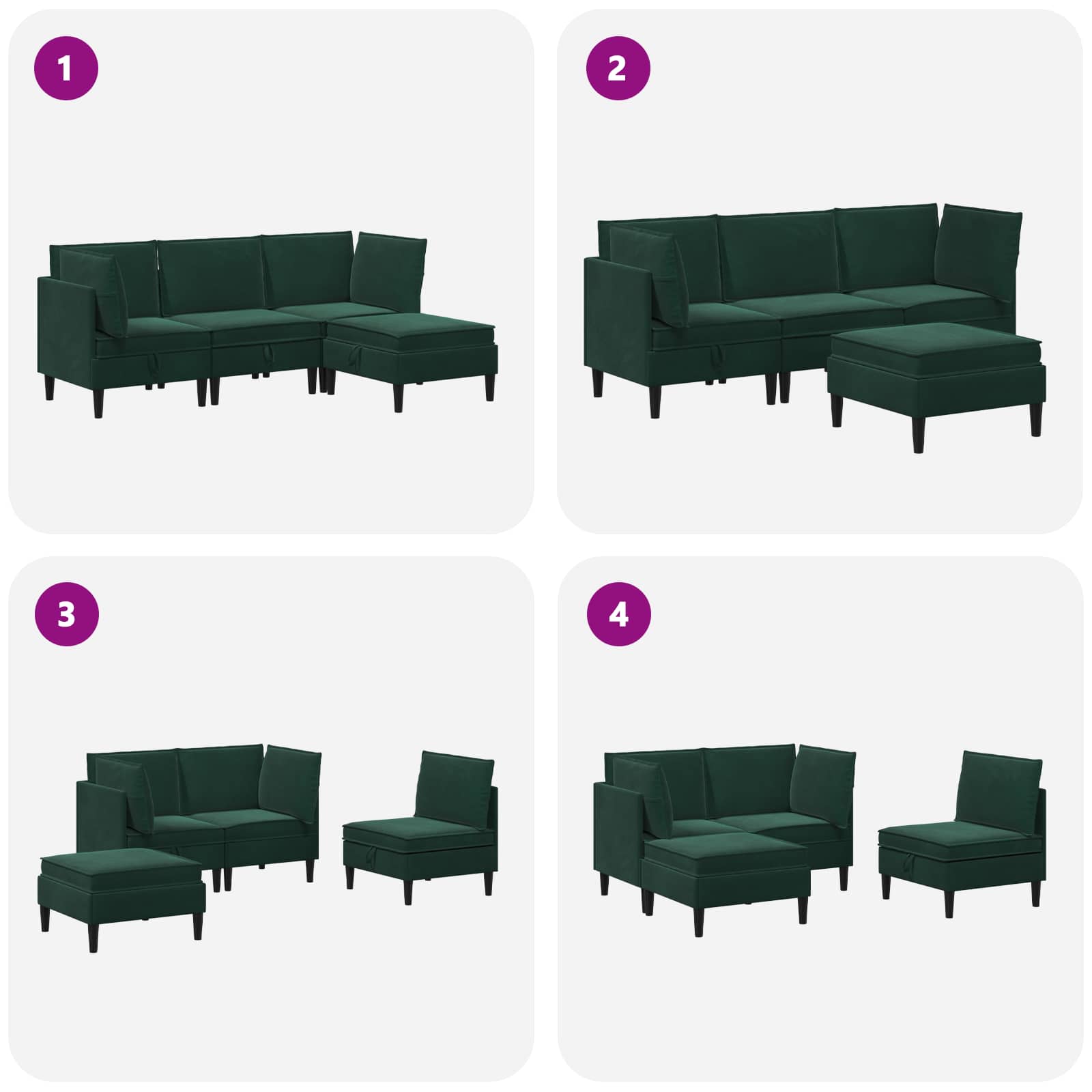 Set namještaja za dnevni boravak 4 pcs Tamnozelena Baršun