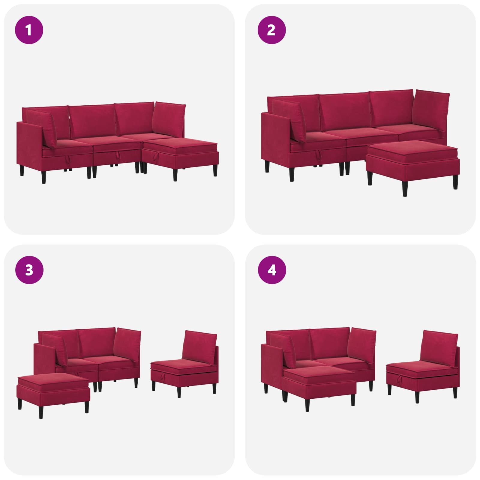 Set namještaja za dnevni boravak 4 pcs Vinska crvena Baršun