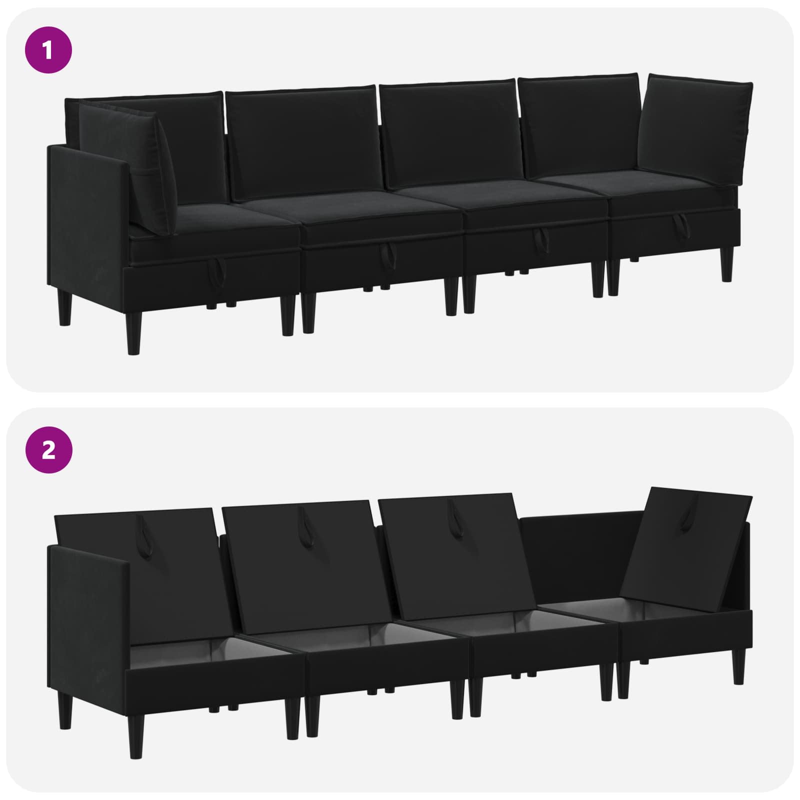 Set namještaja za dnevni boravak s jastukom 4 pcs Crna Baršun