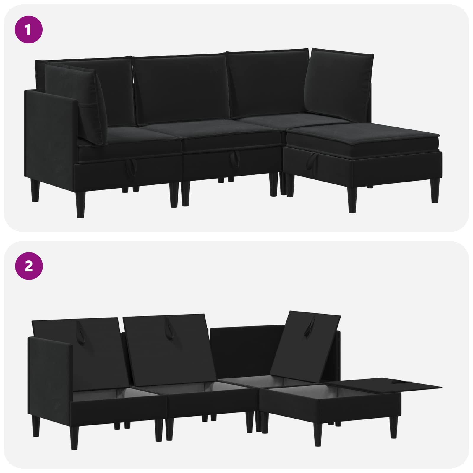Set namještaja za dnevni boravak s jastukom 4 pcs Crna Baršun