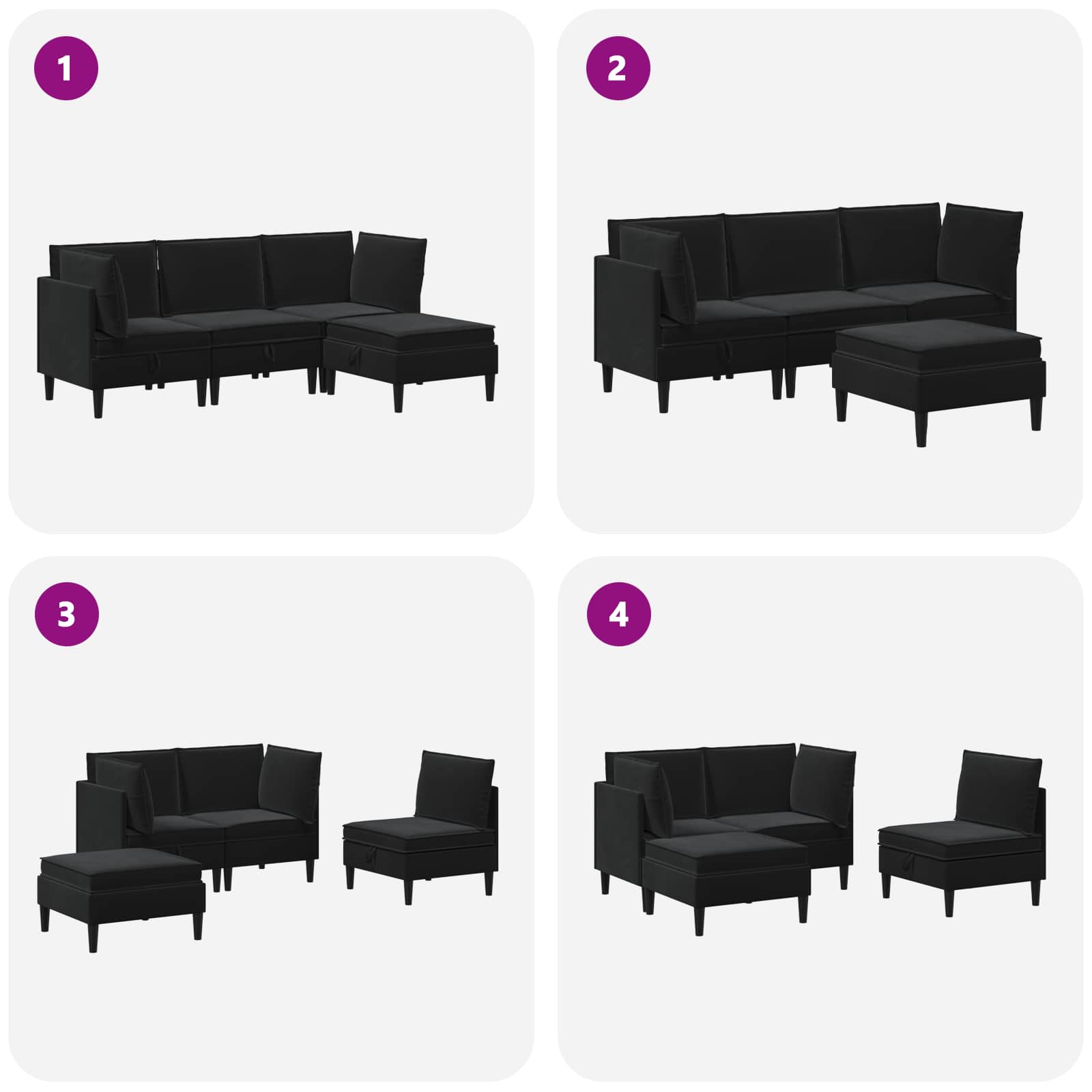 Set namještaja za dnevni boravak s jastukom 4 pcs Crna Baršun