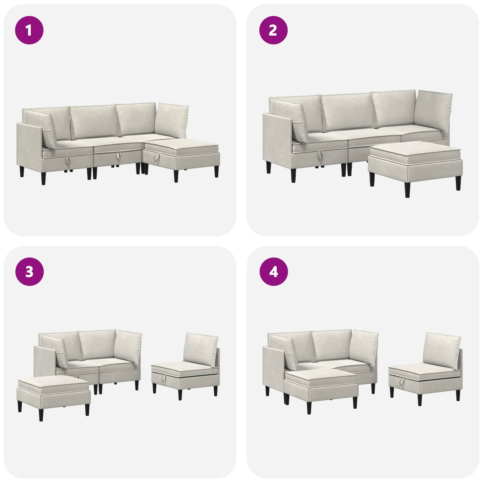 Set namještaja za dnevni boravak s jastukom 4 pcs Krem Baršun