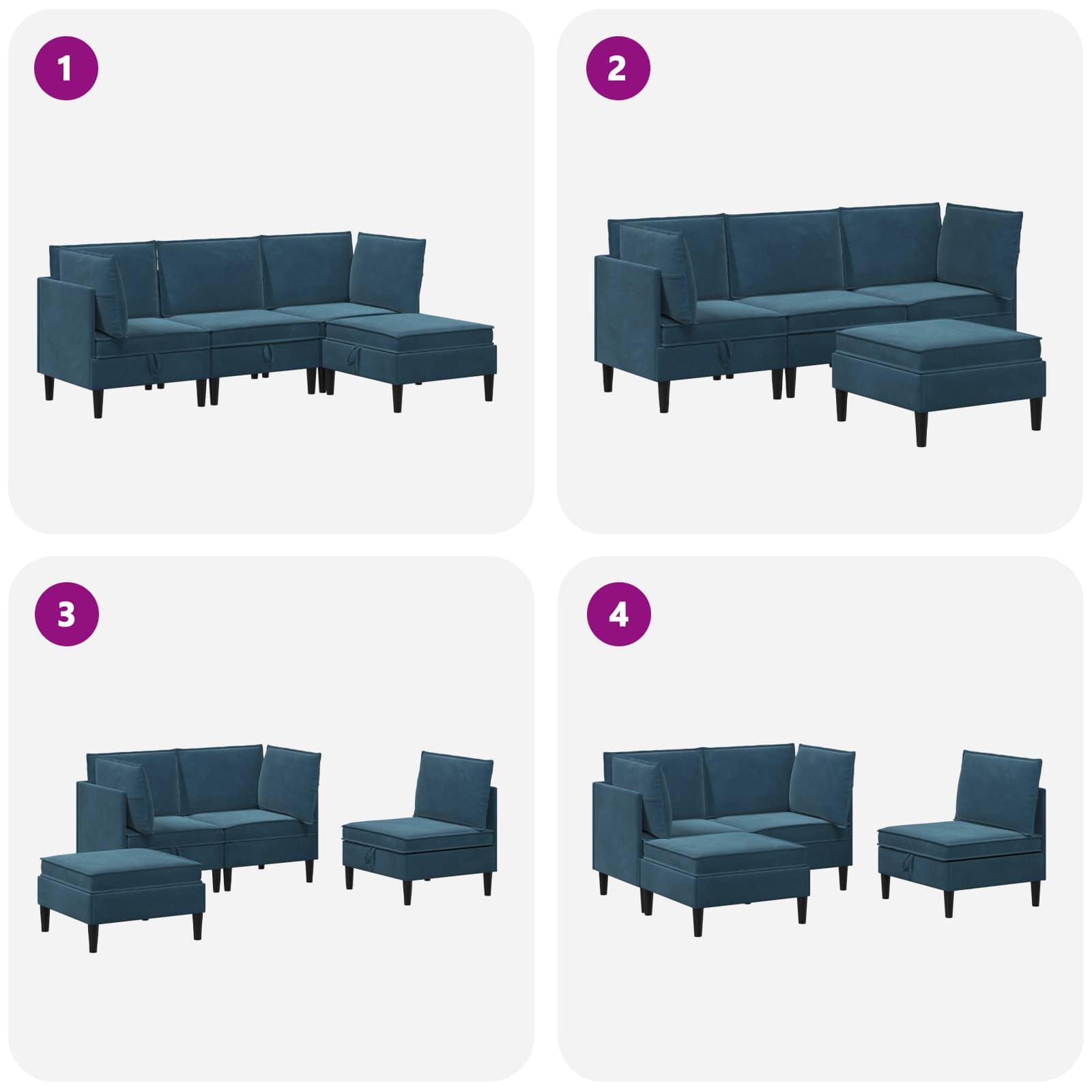 Set namještaja za dnevni boravak s jastukom 4 pcs Plava Baršun