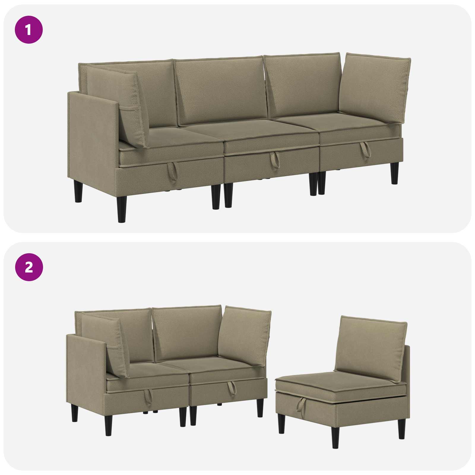Set namještaja za dnevni boravak 3 pcs Kaki Tkanina